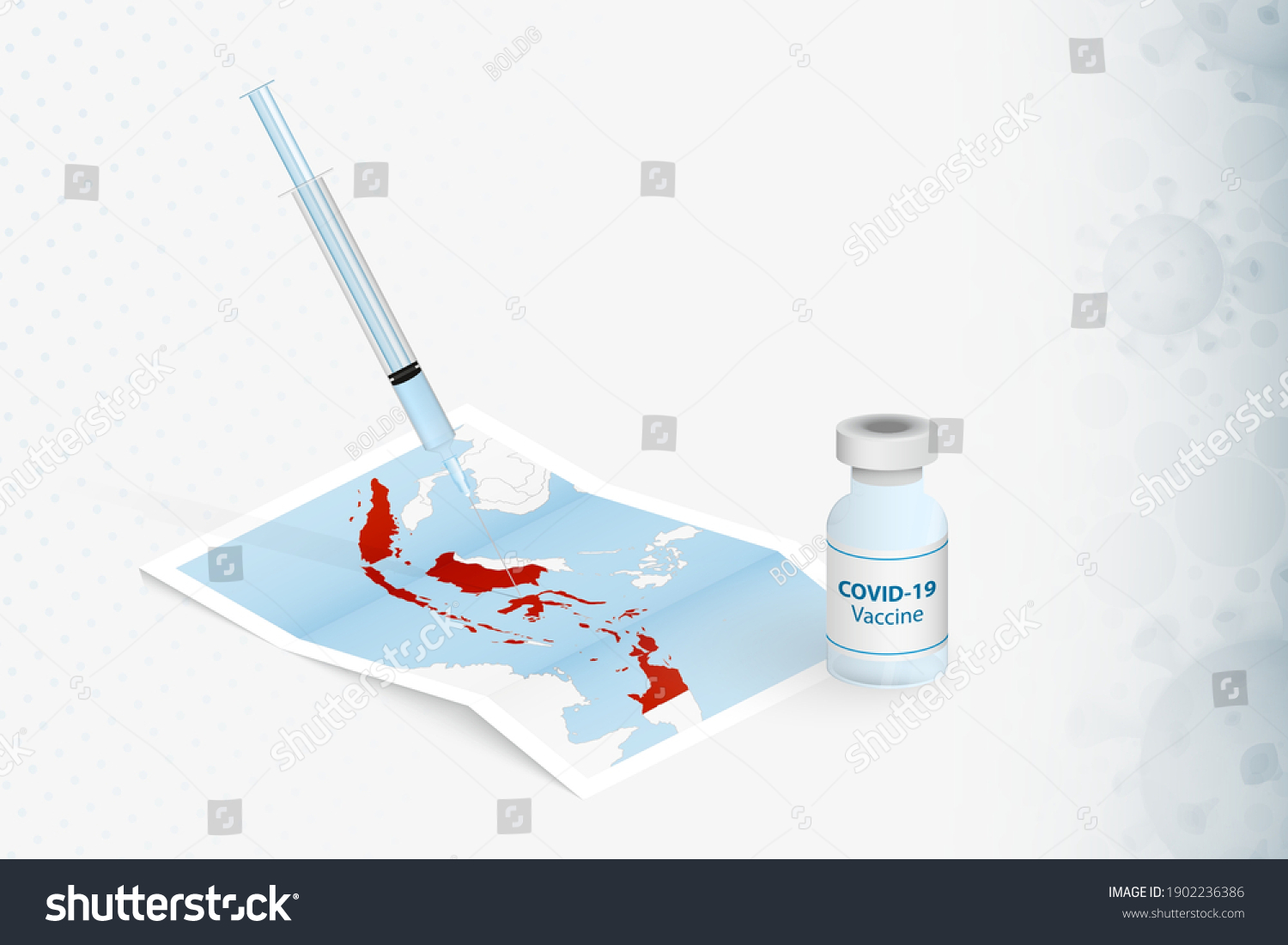 Indonesia Vaccination Injection Covid19 Vaccine Map Stock Vector