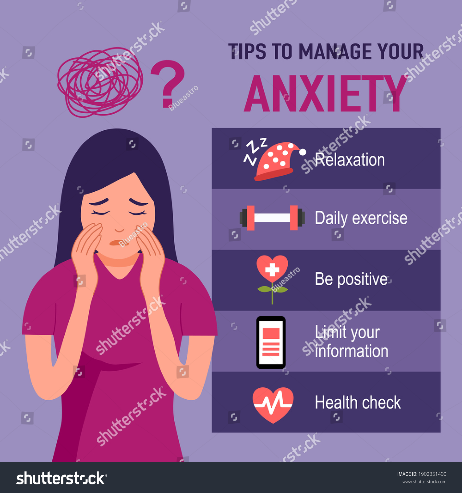 Tips Anxiety Management Infographic Woman Anxiety Stock Vector (Royalty ...