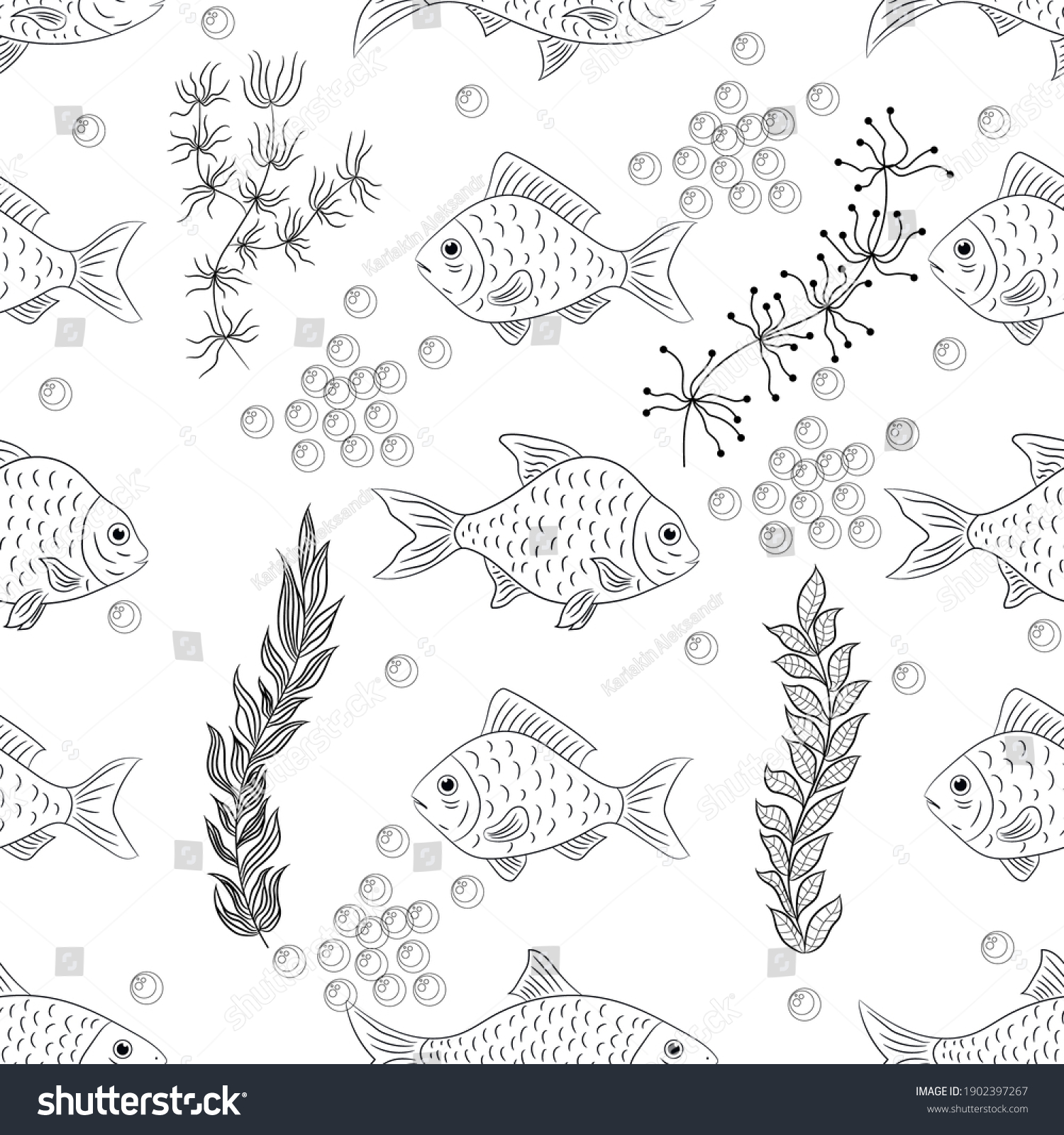 Fish Seaweed Seamless Pattern Stock Illustration 1902397267 | Shutterstock