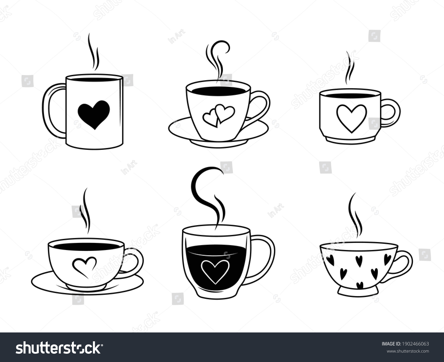 Set Cups Coffee Collection Stylized Coffee Stock Vector (Royalty Free ...