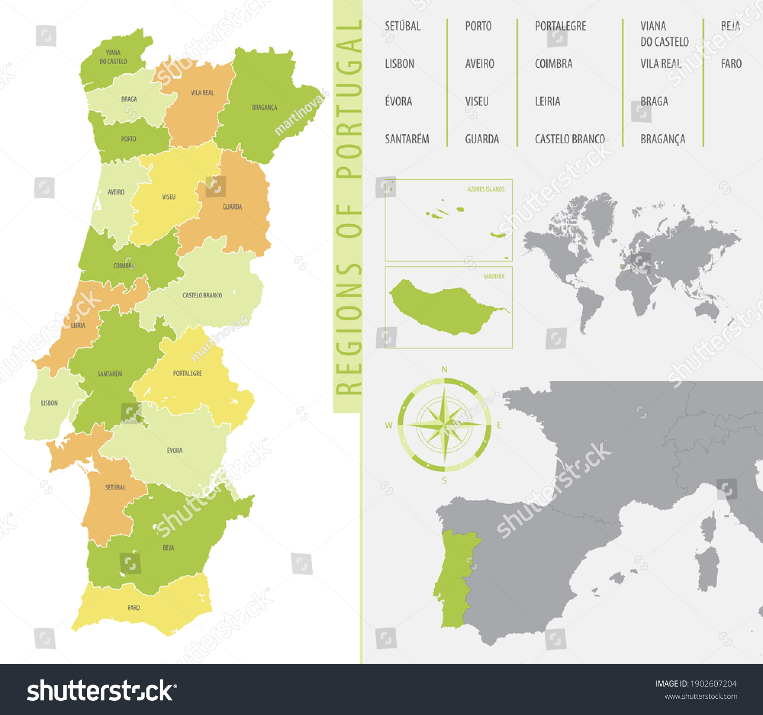 Detailed Administrative Divisions Map Portugal Showing Stock Vector Royalty Free 1902607204 3078