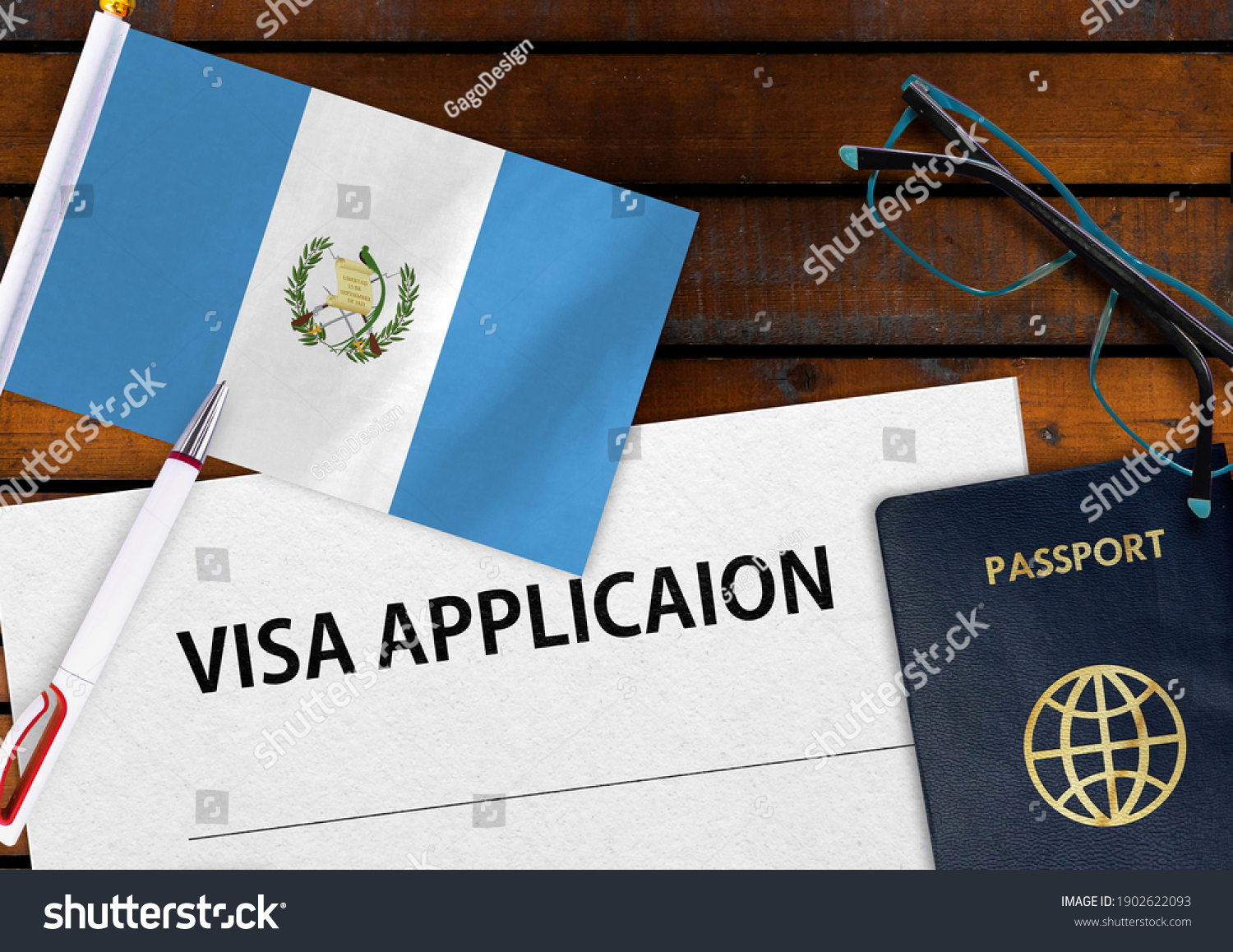 Flag Guatemala Visa Application Form Passport Stock Photo 1902622093   Stock Photo Flag Of Guatemala Visa Application Form And Passport On Table 1902622093 