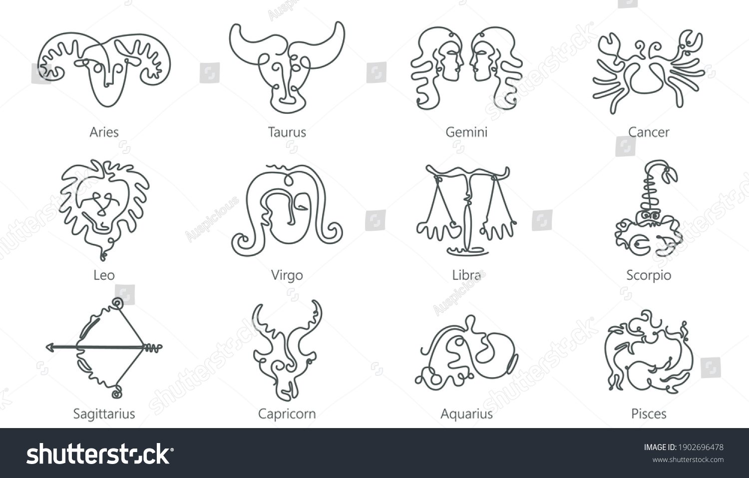 Set Zodiac Signs Vector Illustration Twelve Stock Vector (Royalty Free ...