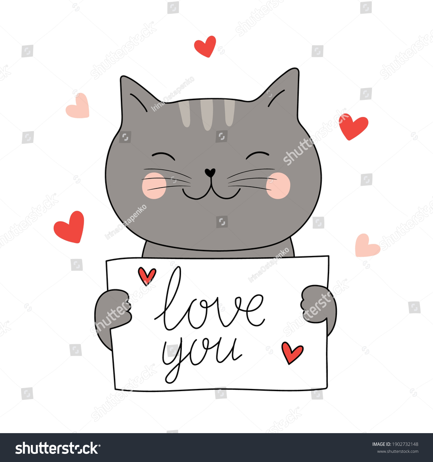 Cute Cat Holds Letter Lettering Love Stock Vector (Royalty Free ...