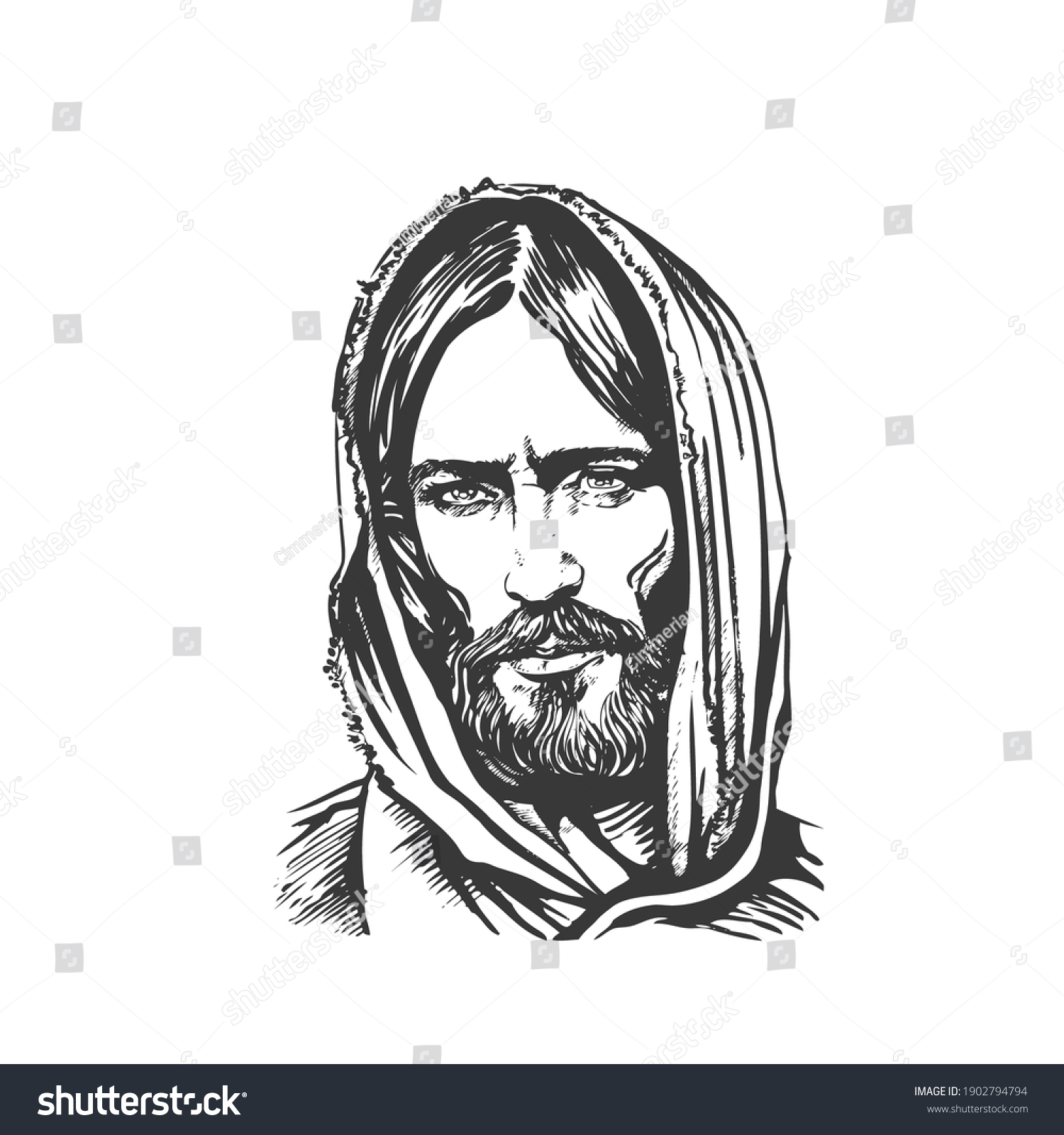 Jesus Christ Graphic Portrait Hand Drawing Stock Vector (Royalty Free ...