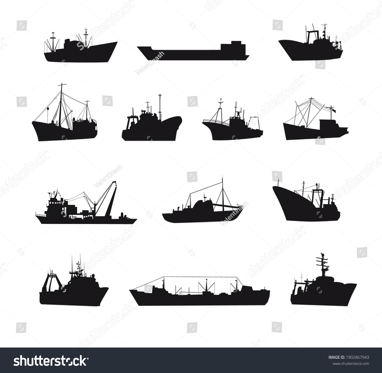 Set Fishing Boats Icons Isolated On Stock Vector (Royalty Free ...