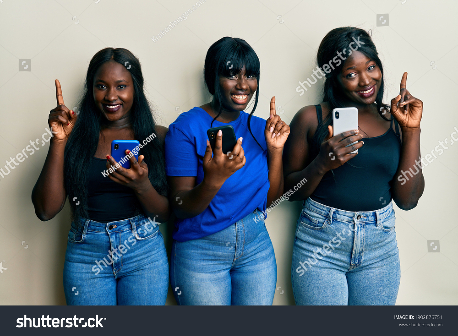 Three Young African American Friends Using Stock Photo 1902876751 ...