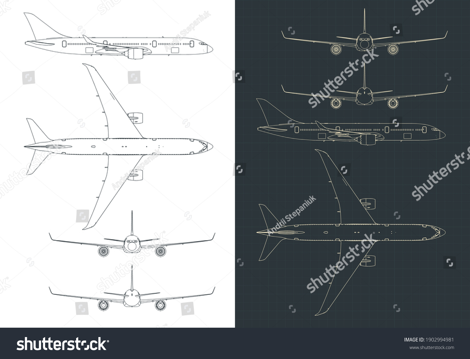 Stylized Vector Illustrations Commercial Passenger Airplane Stock ...