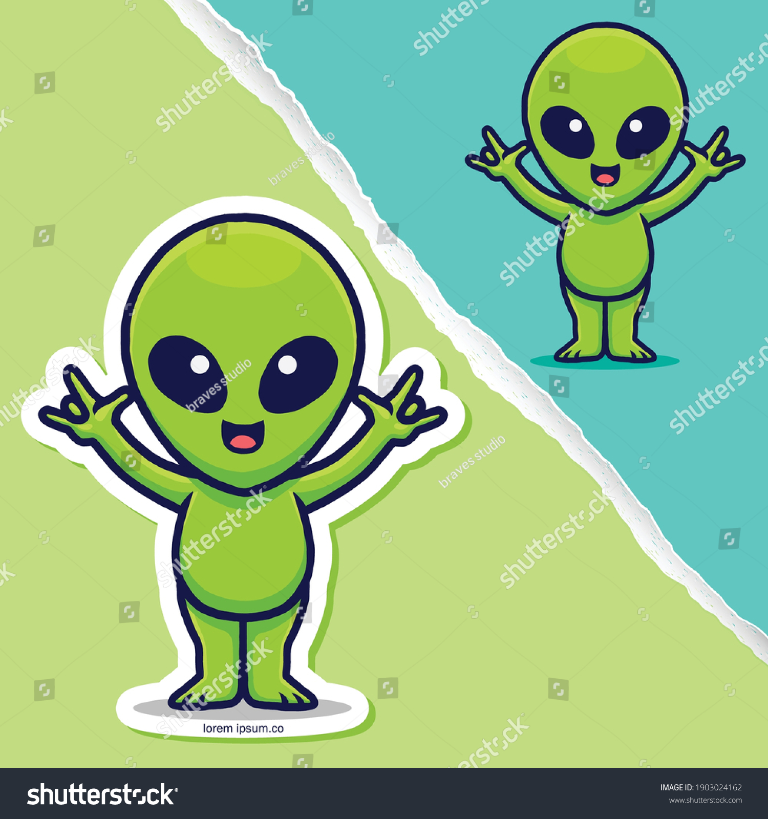 Cute Alien Cartoon Sticker Character Design Stock Vector (Royalty Free ...