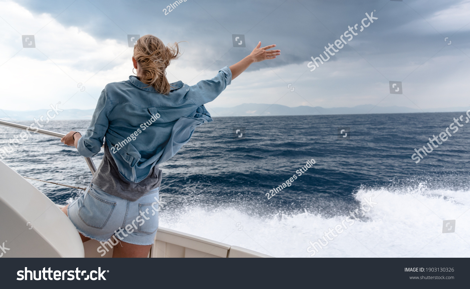 woman in yacht at sea