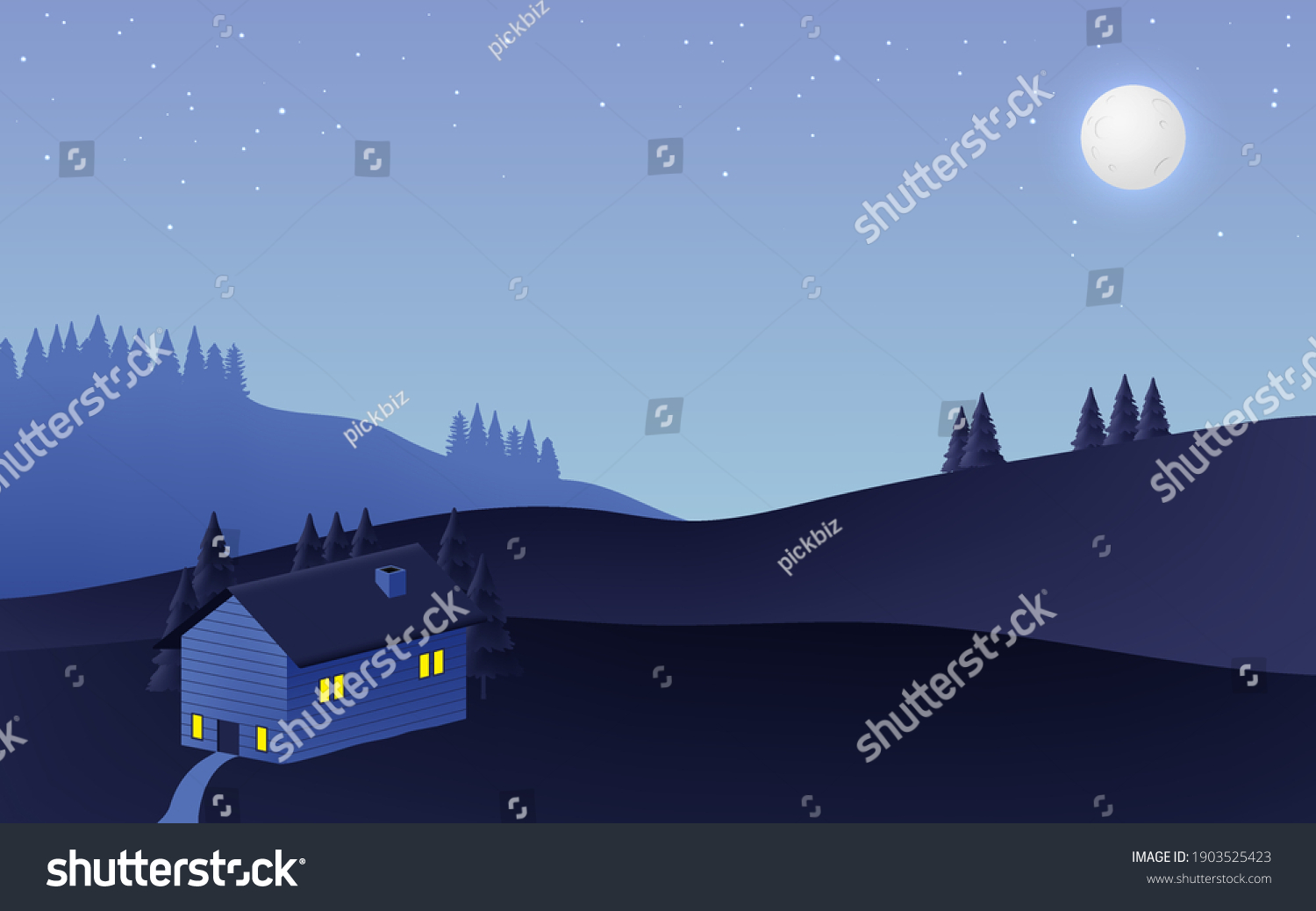 Nighttime Landscape Full Moon Background Pastel Stock Vector (Royalty ...