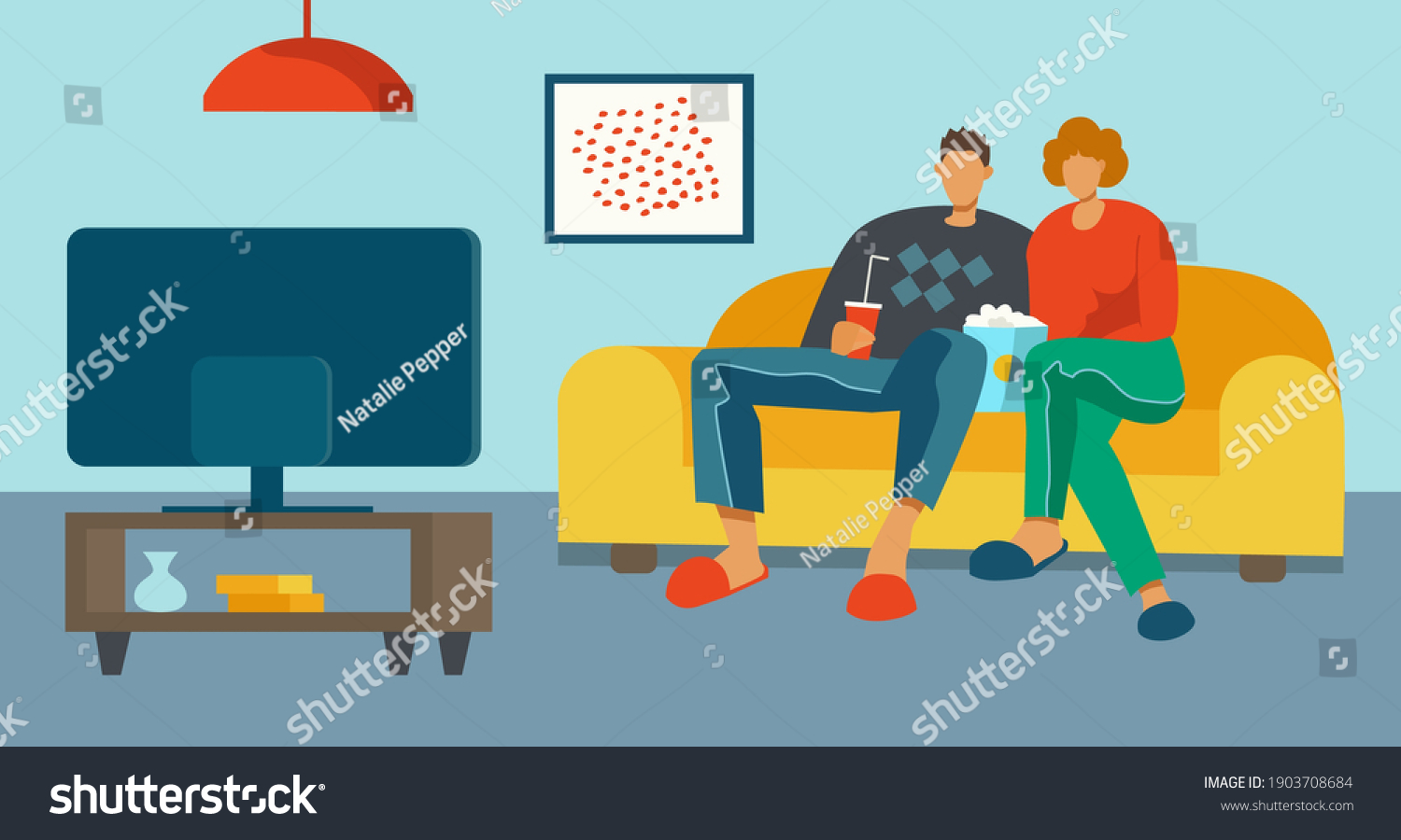 Happy Family Sitting On Sofa Watching Stock Vector (royalty Free 