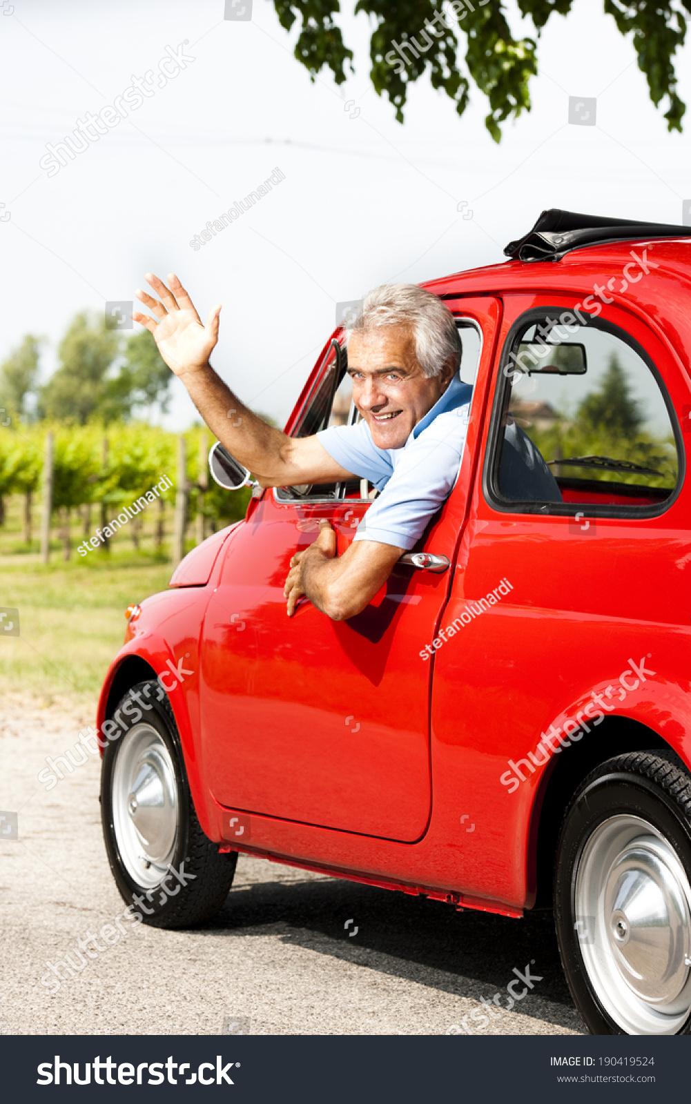 Senior Man Driving Vintage Car Waving Stock Photo 190419524 Shutterstock