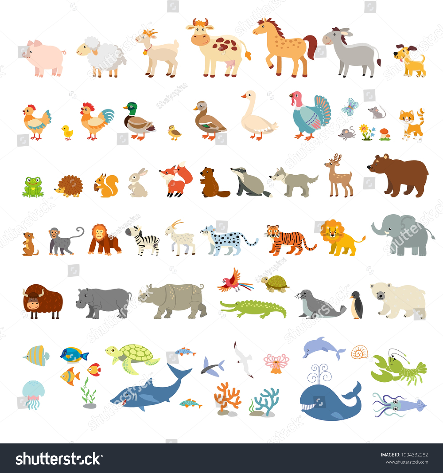 Collection Funny Wild Animals World Ocean Stock Vector (Royalty Free ...