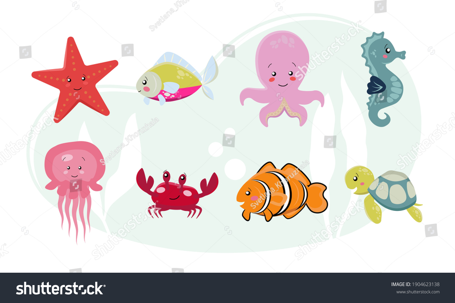 Sea Life Sea Animals Set Flat Stock Vector (royalty Free) 1904623138 