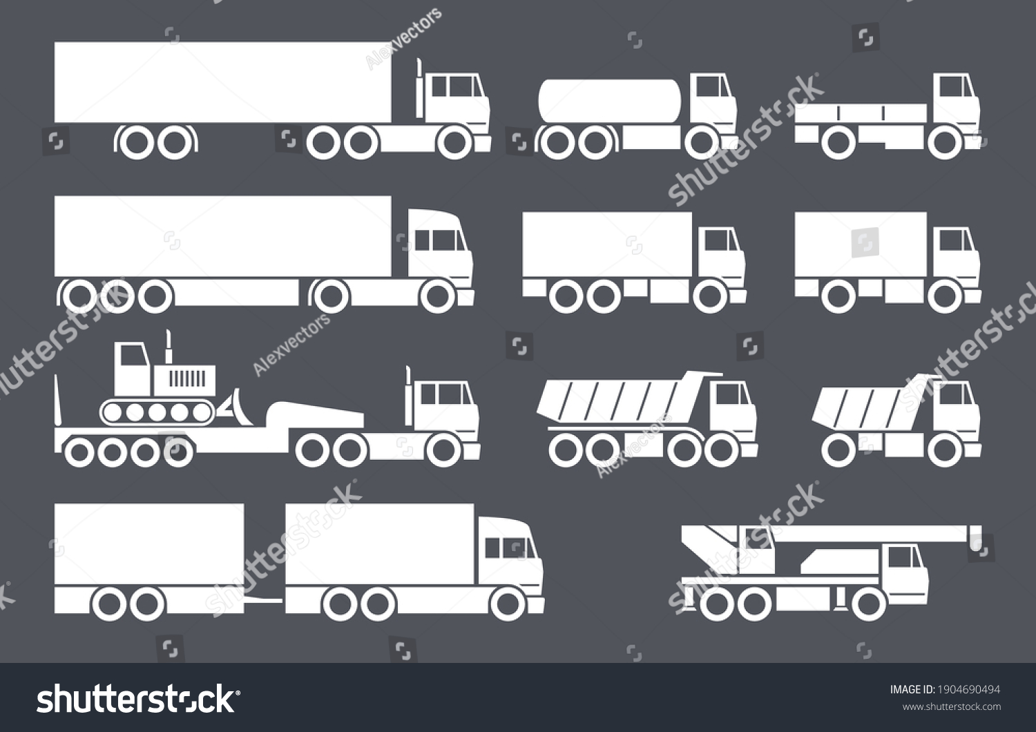 Trucks Icons Vector Set Flat Style Stock Vector (Royalty Free