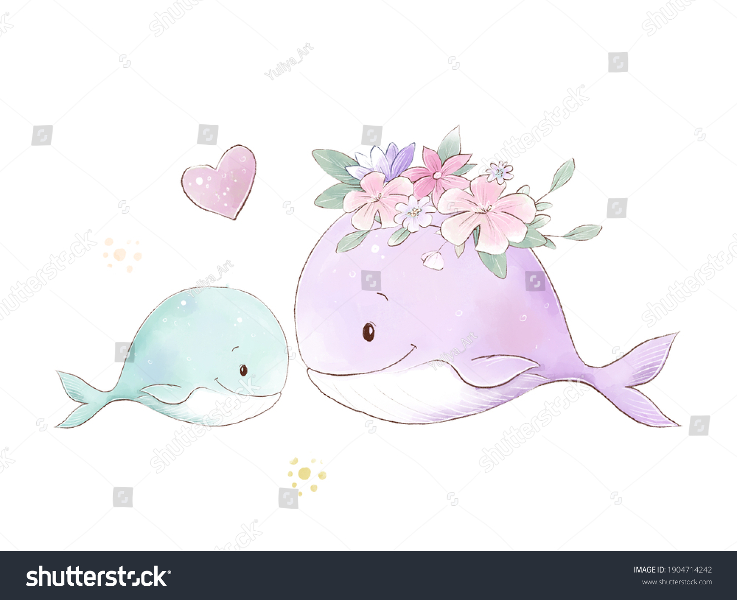 Милый кит с цветком