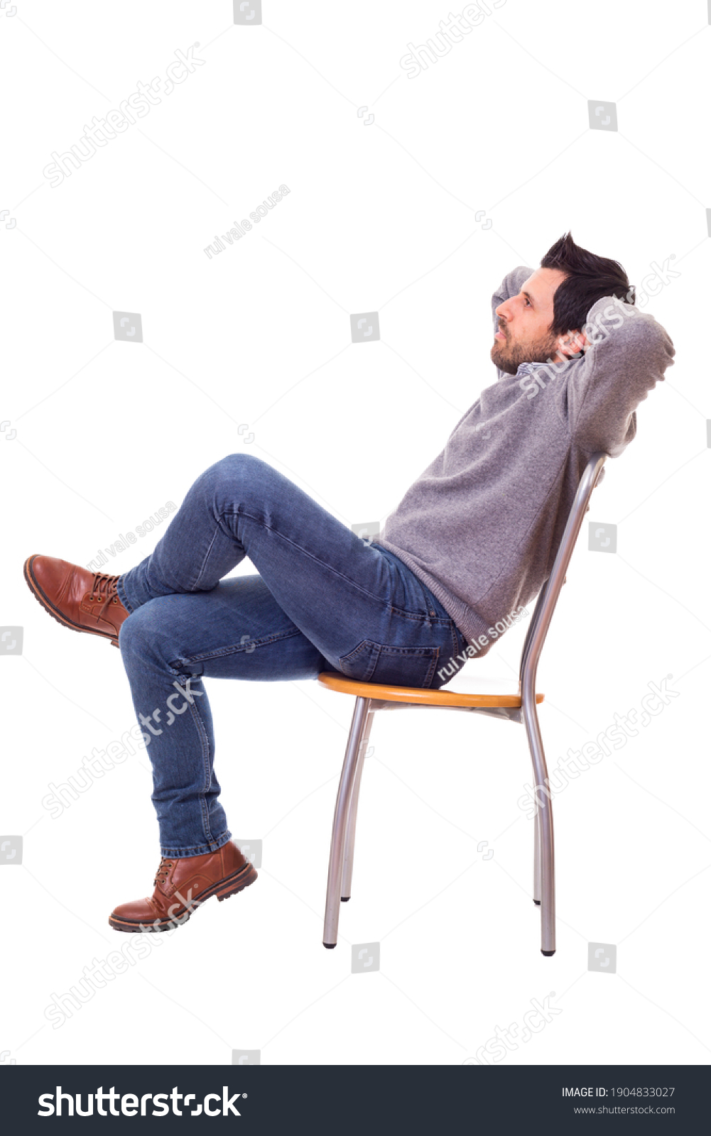 Side View Man Sitting On Chair Stock Photo 1904833027 | Shutterstock