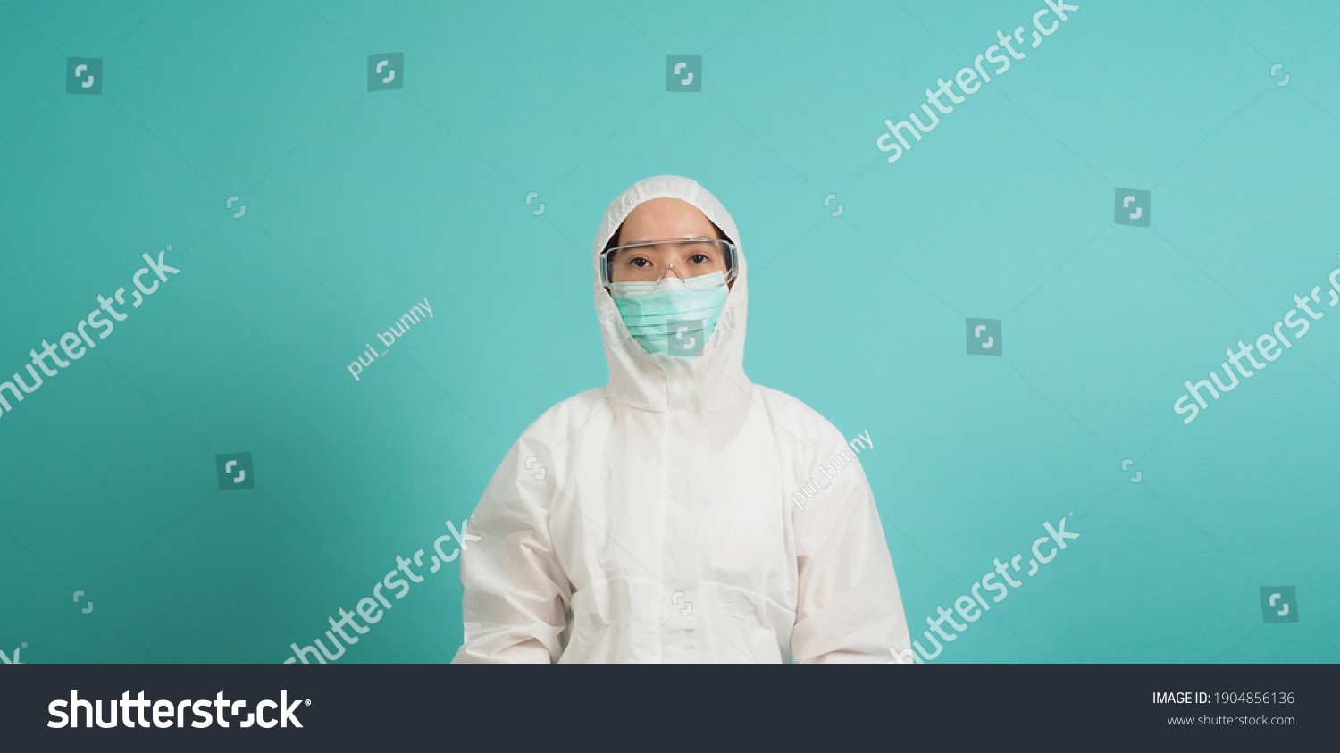 Asian Woman Ppe Suit Wear Face Stock Photo 1904856136 