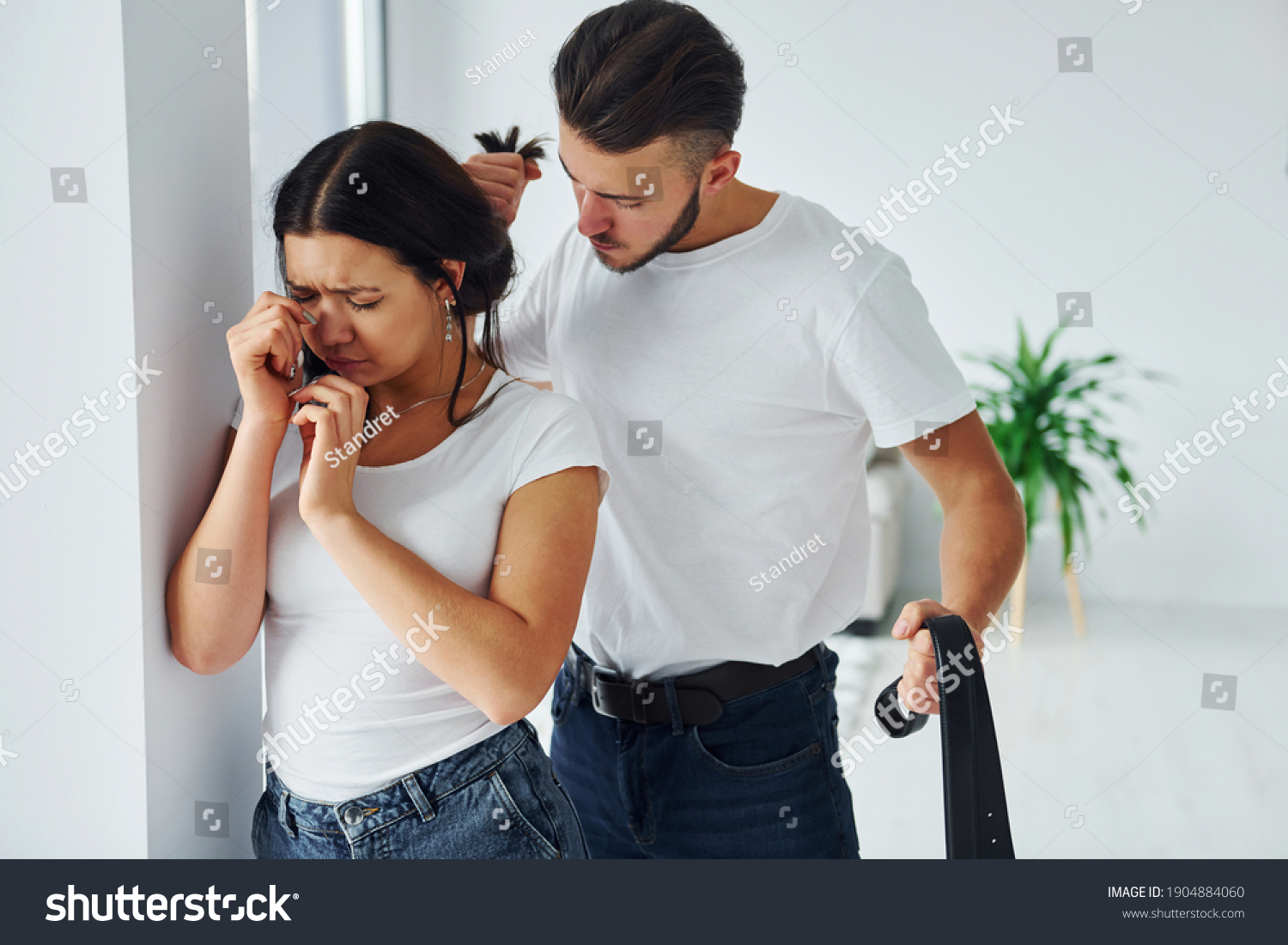 Violent Aggressive Young Man Belt Threatening Stock Photo 1904884060 ...