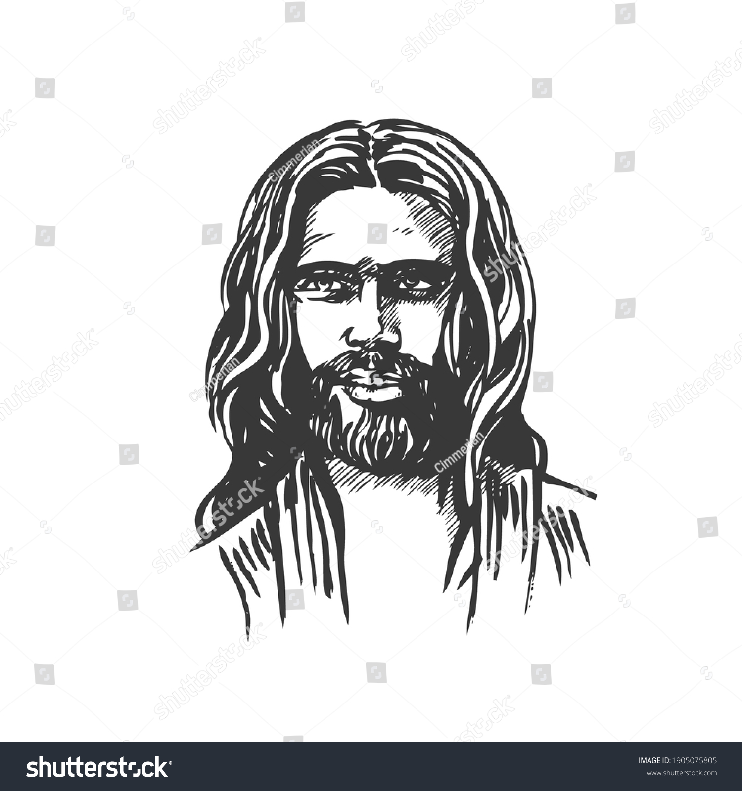 Jesus Christ Graphic Portrait Hand Drawing Stock Vector (Royalty Free ...