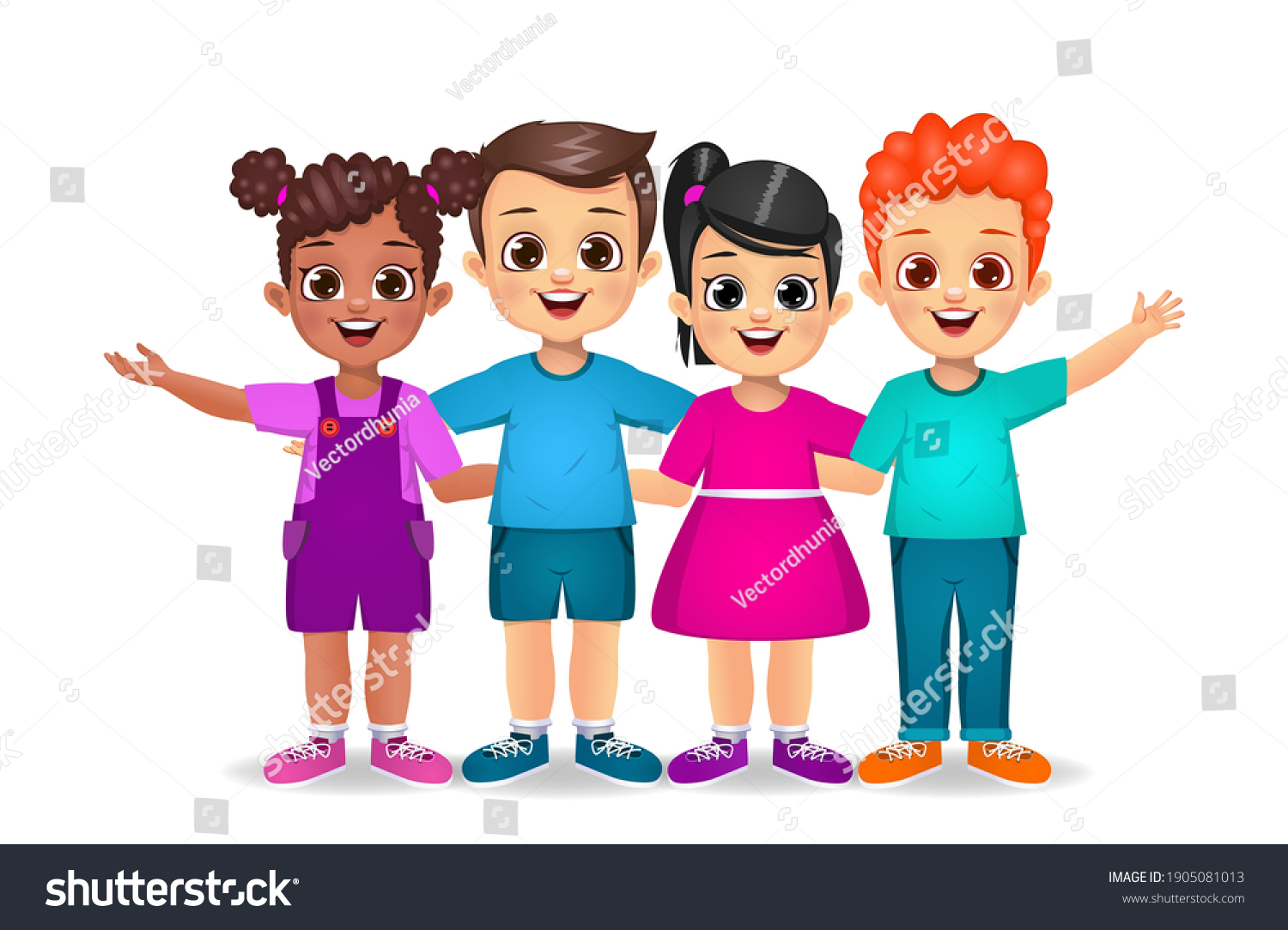 Cute Kids Standing Together Vector Stock Vector (Royalty Free ...