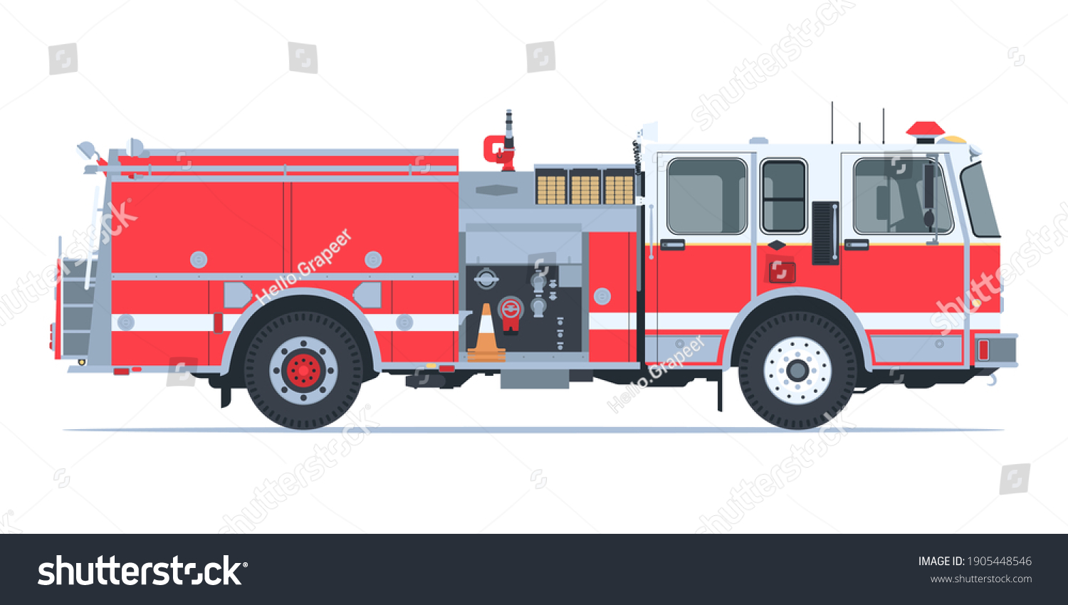 Red Fire Truck Side View Flat Stock Vector (Royalty Free) 1905448546 ...