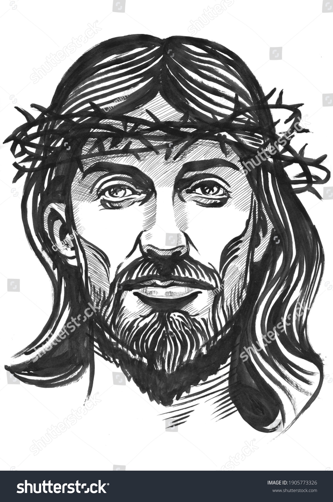 Jesus Christ Graphic Portrait Hand Drawing Stock Illustration ...