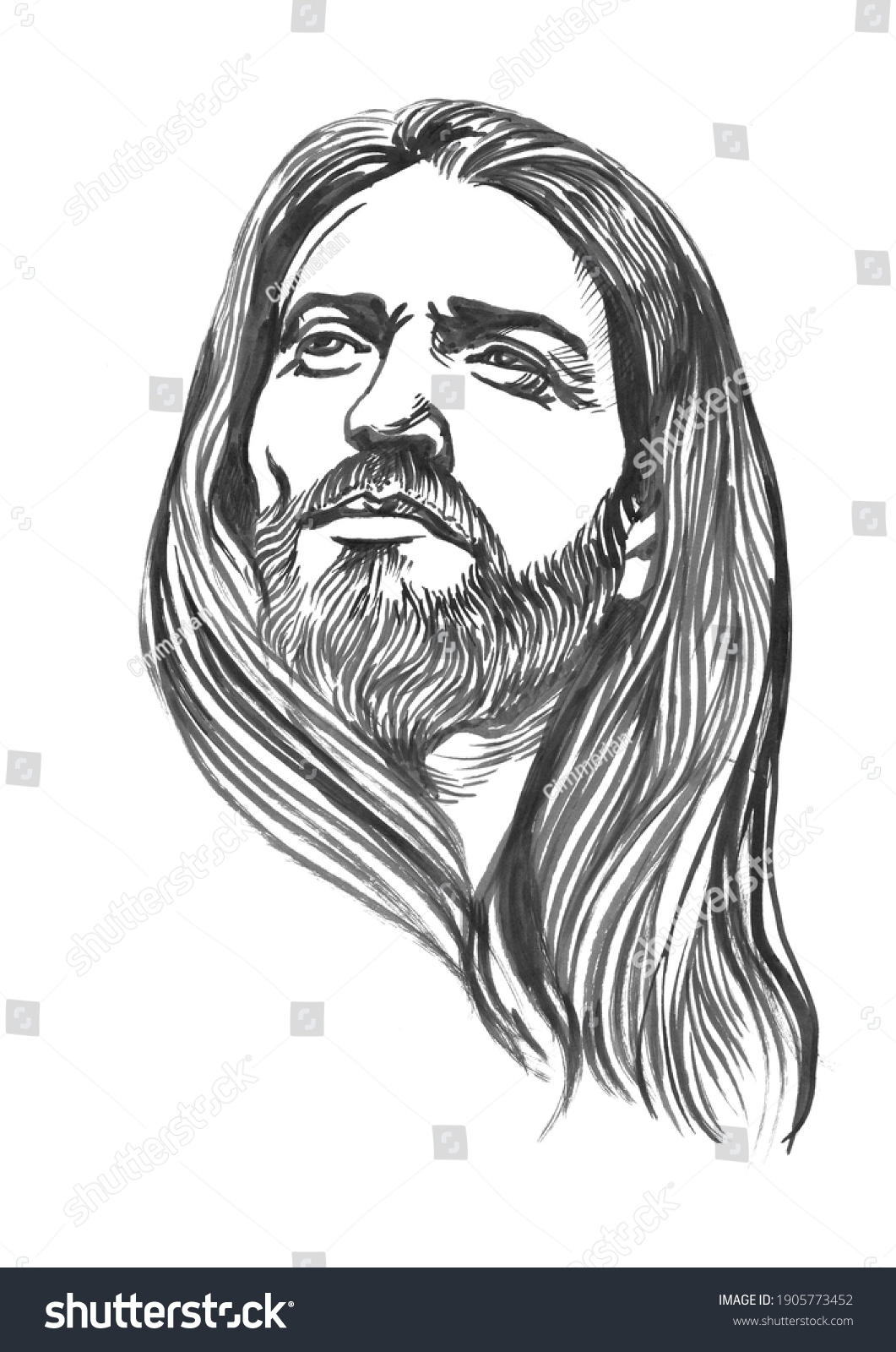 Jesus Christ Graphic Portrait Hand Drawing Stock Illustration ...