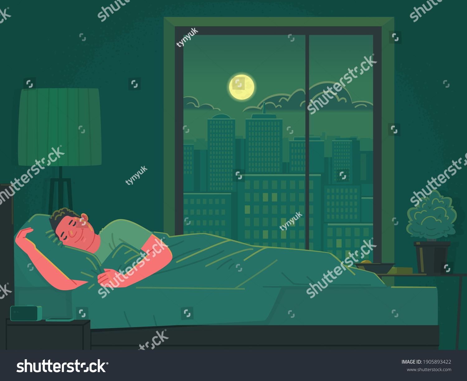 Man Sleeps Bed Night Healthy Sleep Stock Vector Royalty Free