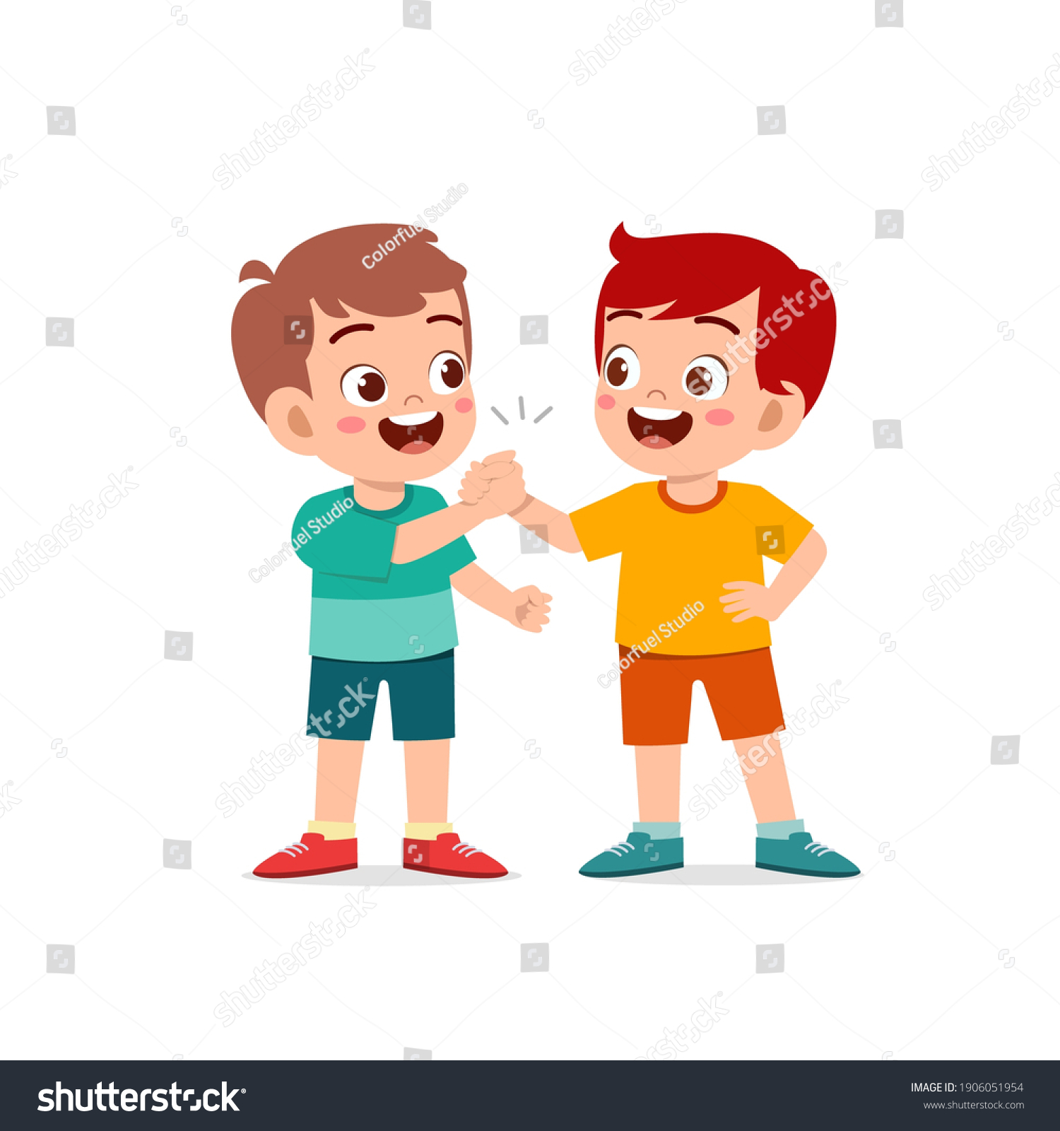 Cute Little Kid Boy Holding Hand Stock Vector (Royalty Free) 1906051954 ...