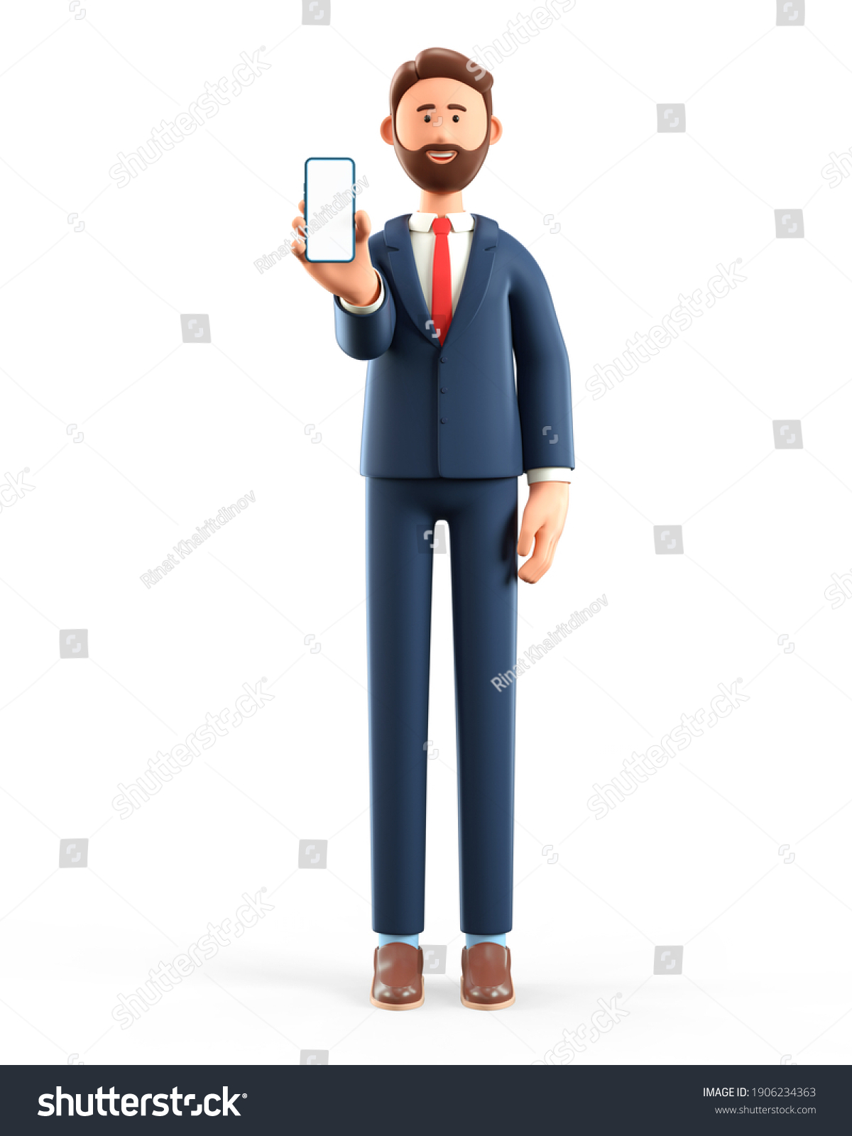 3d Illustration Standing Man Holding Smartphone Stock Illustration