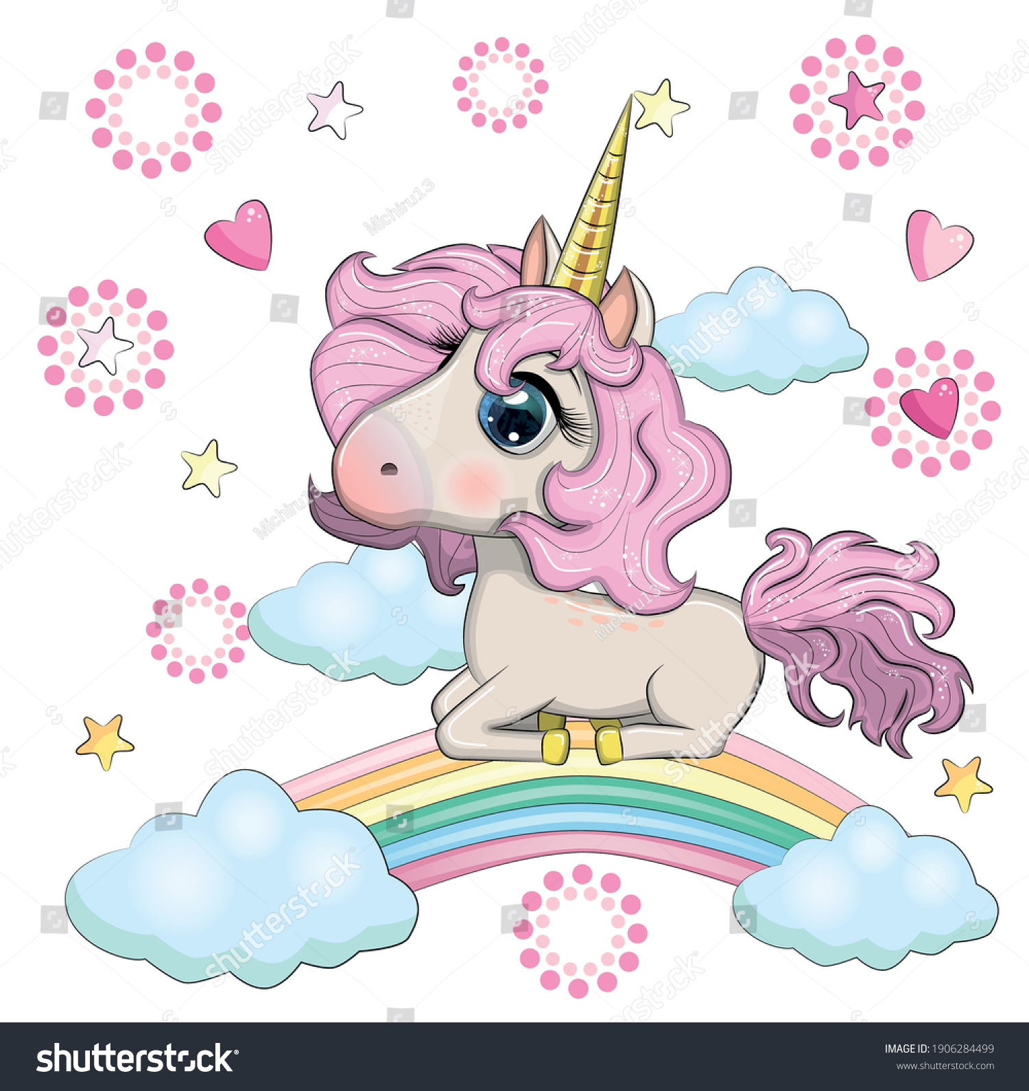 Cute Magical Unicorn On Rainbow Greeting Stock Vector (Royalty Free ...