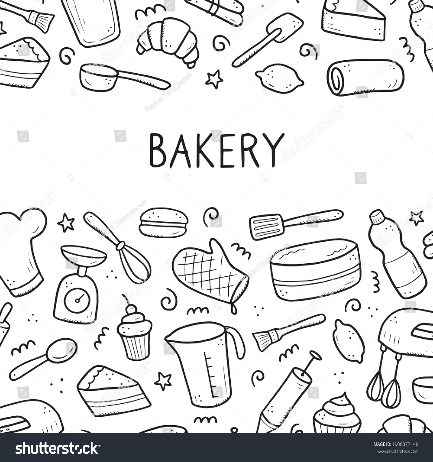 Hand Drawn Set Baking Cooking Tools Stock Vector (Royalty Free ...