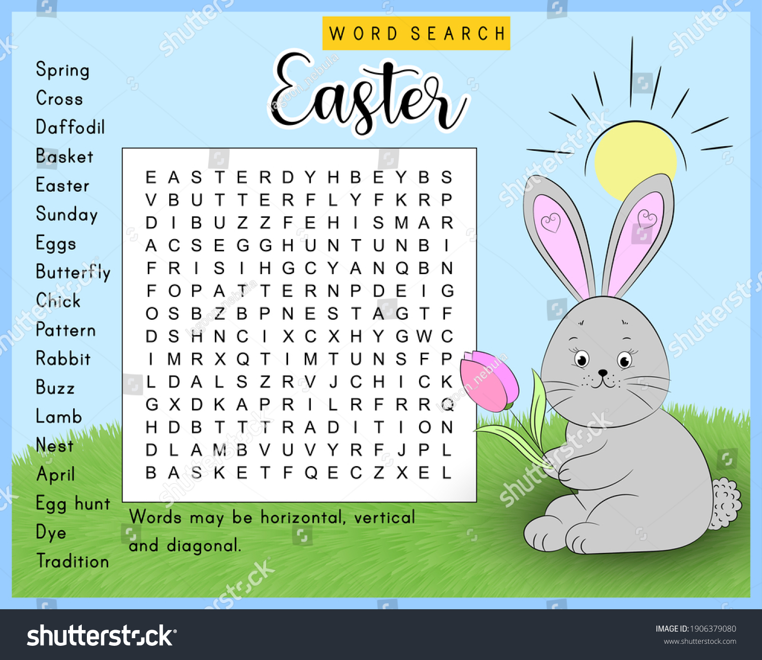 Easter Word Search Puzzle Cute Bunny Stock Illustration 1906379080 ...