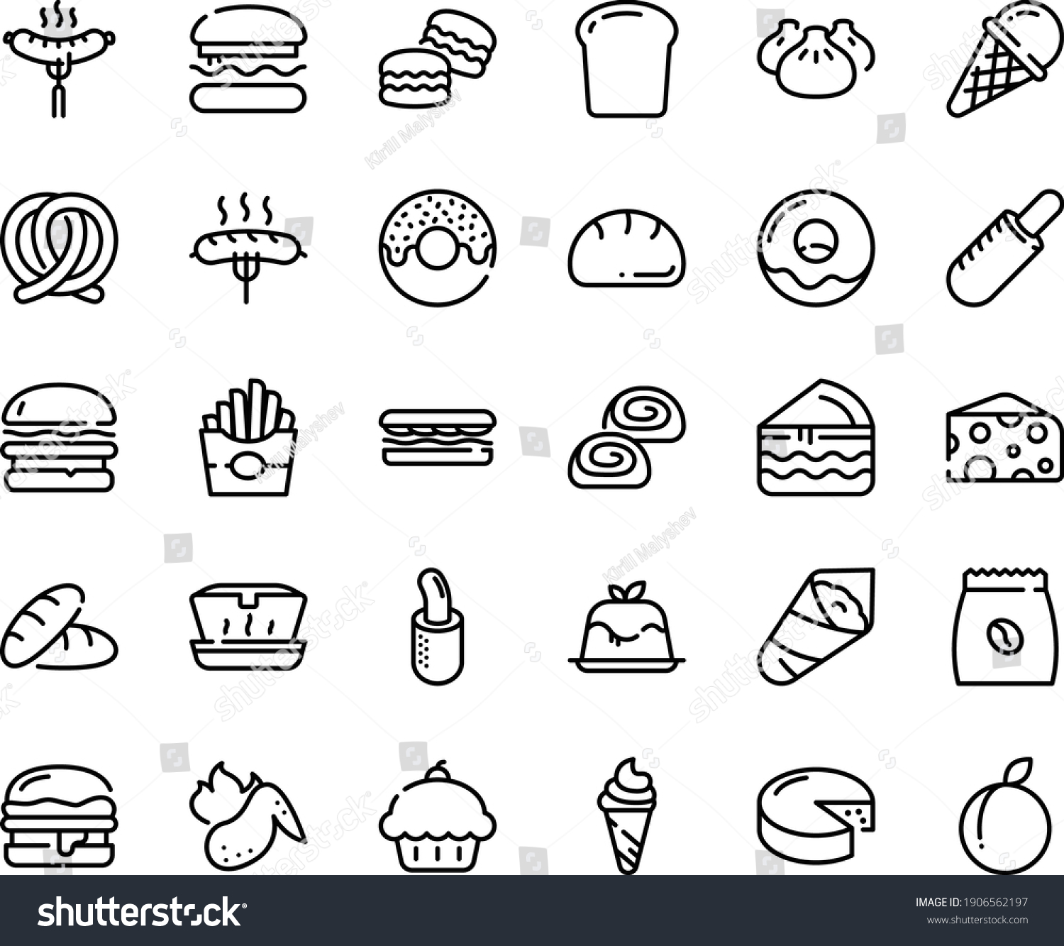 Food Line Icon Set Burger Cupcake Stock Vector (Royalty Free ...