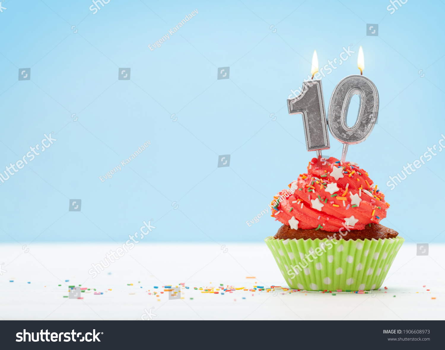 Birthday Cupcake Number Ten Burning Candle Stock Photo 1906608973 ...