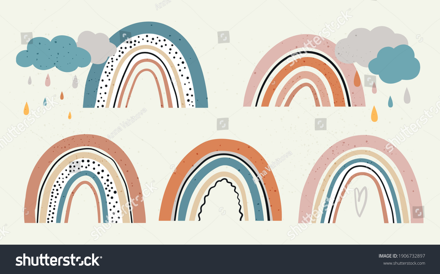 Cute Rainbow Clouds Vector Illustration Set Stock Vector (royalty Free 