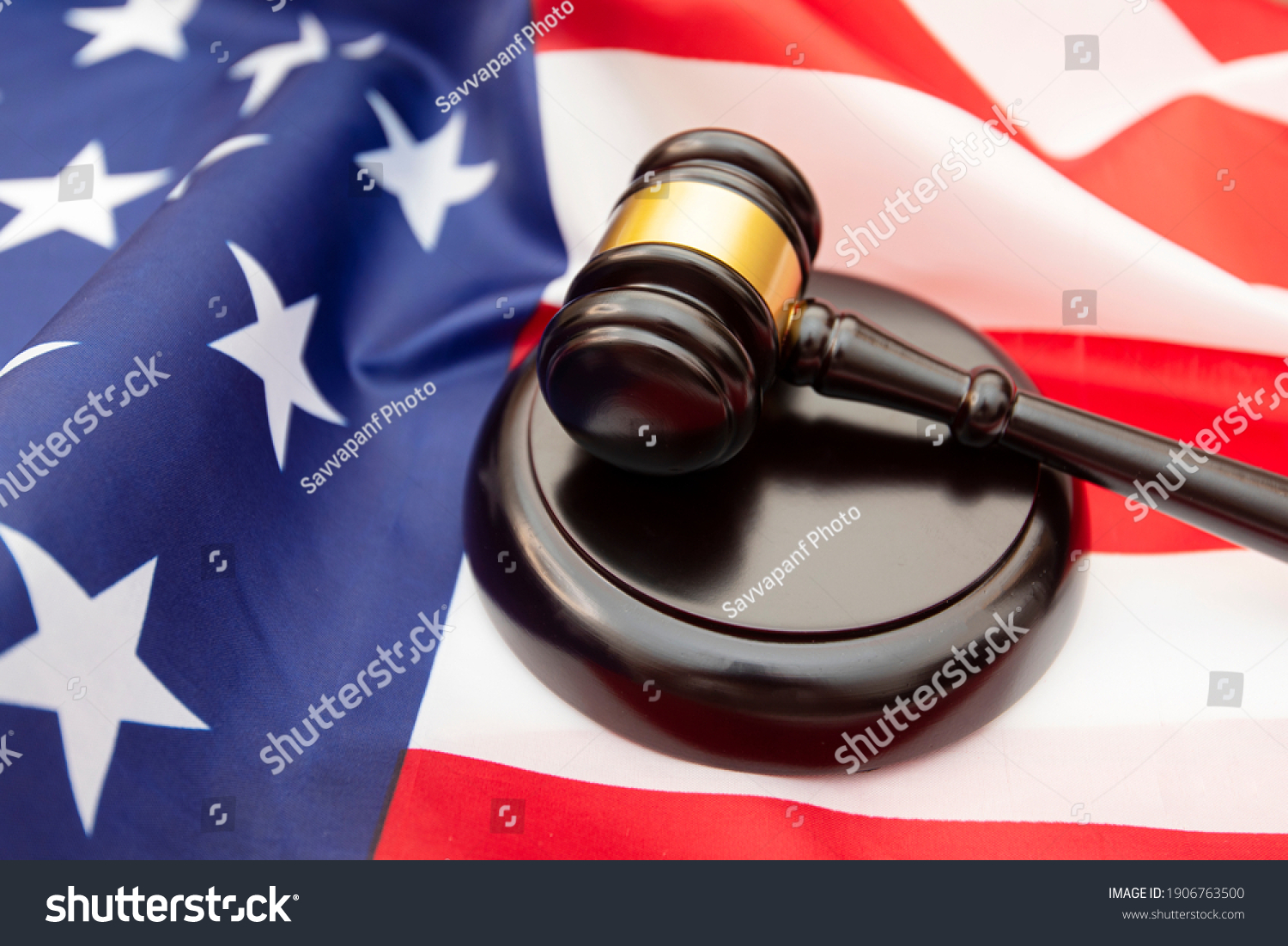 Wooden Judge Gavel Usa Flag Background Stock Photo 1906763500 ...