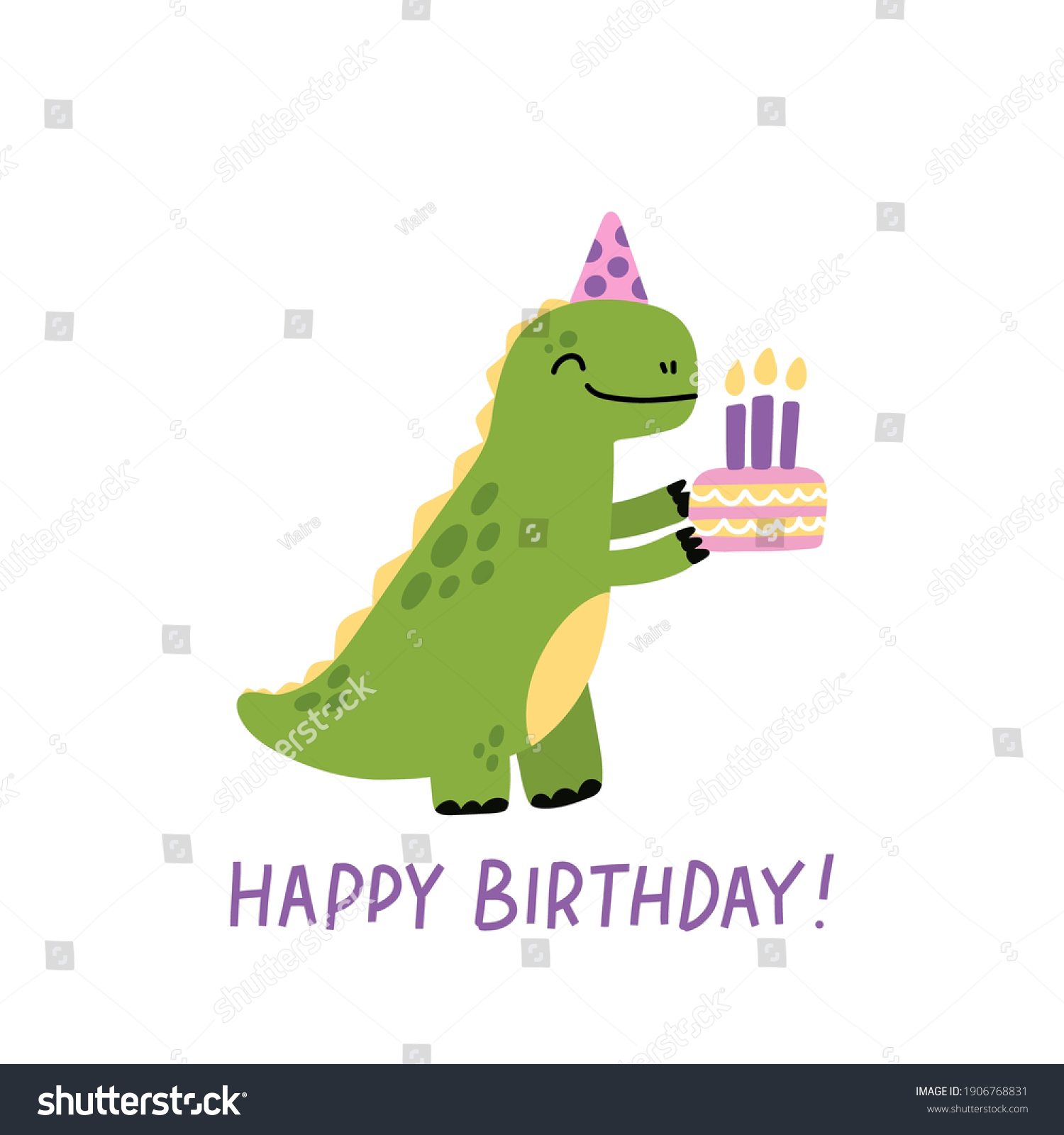 Funny Character Dinosaur Tyrannosaurus Birthday Cake Stock Vector 