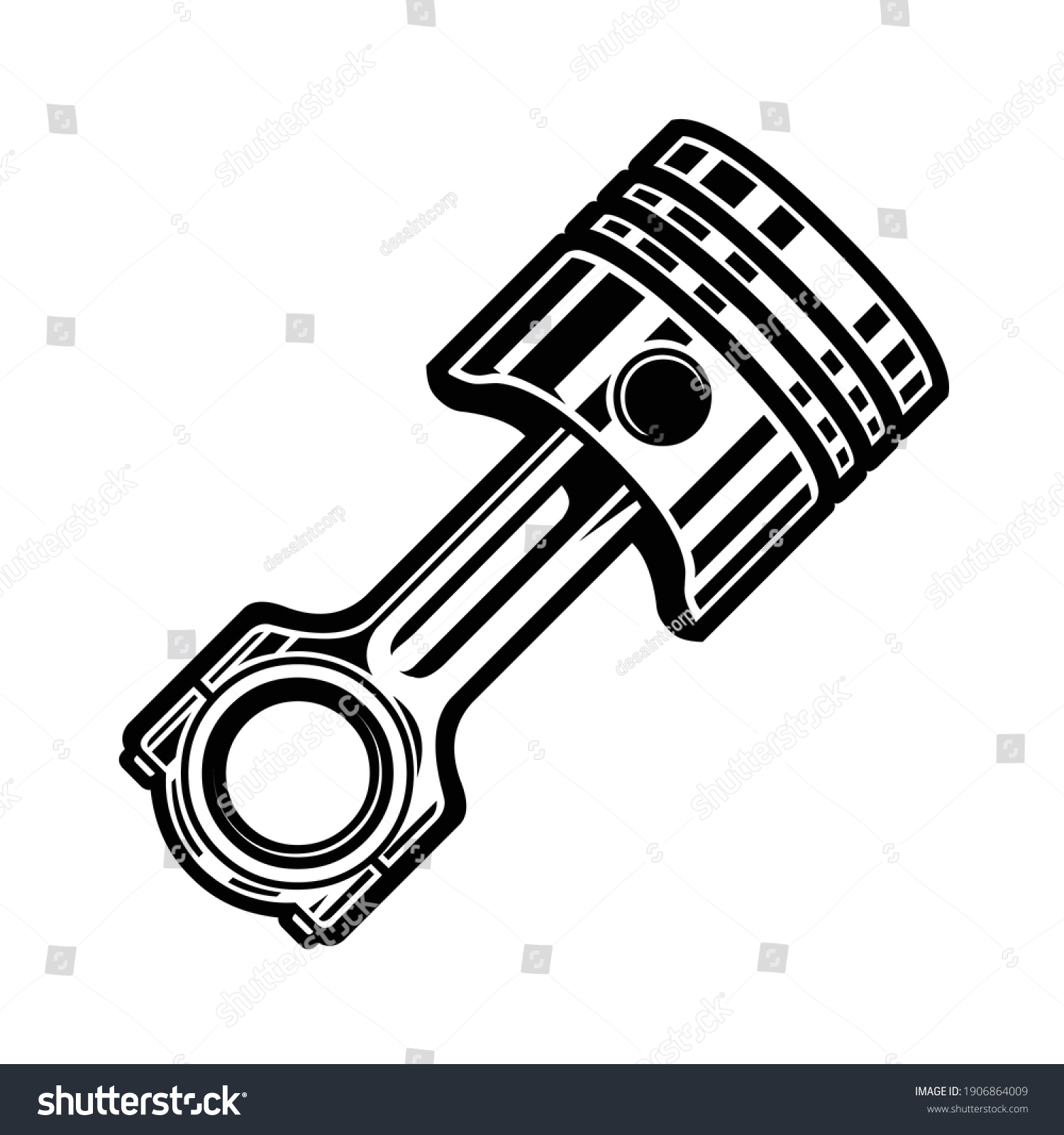 Isolated Monochrome Engine Piston Vector Illustration Stock Vector ...