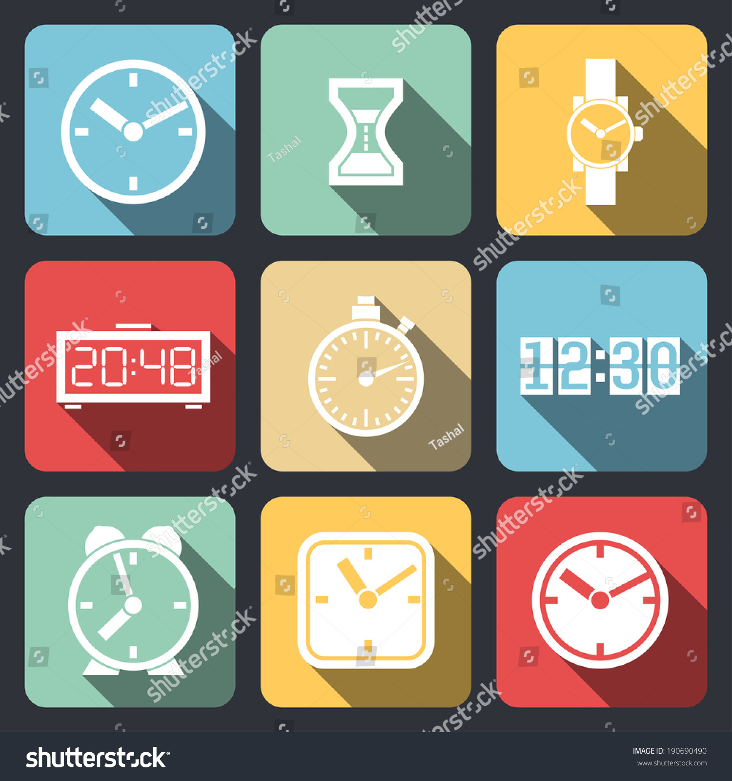 Set Flat Modern Icons Time Clock Stock Vector (Royalty Free) 190690490 ...