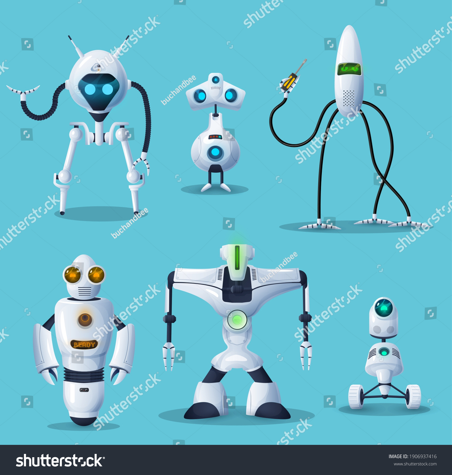 Robot Bot Cyborg Cartoon Characters Vector Stock Vector (Royalty Free ...