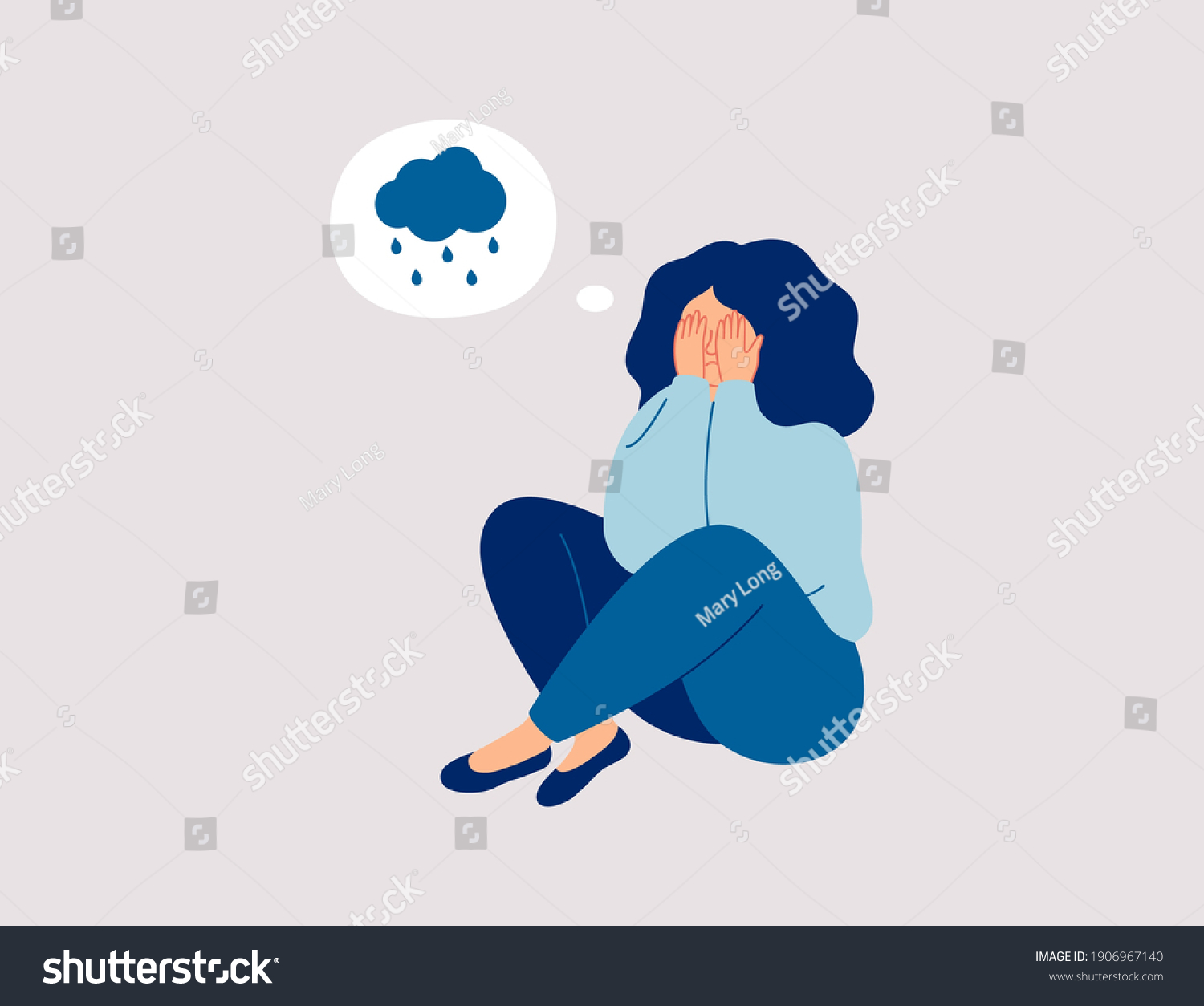 Lonely Young Girl Sitting On Floor Stock Vector (Royalty Free ...