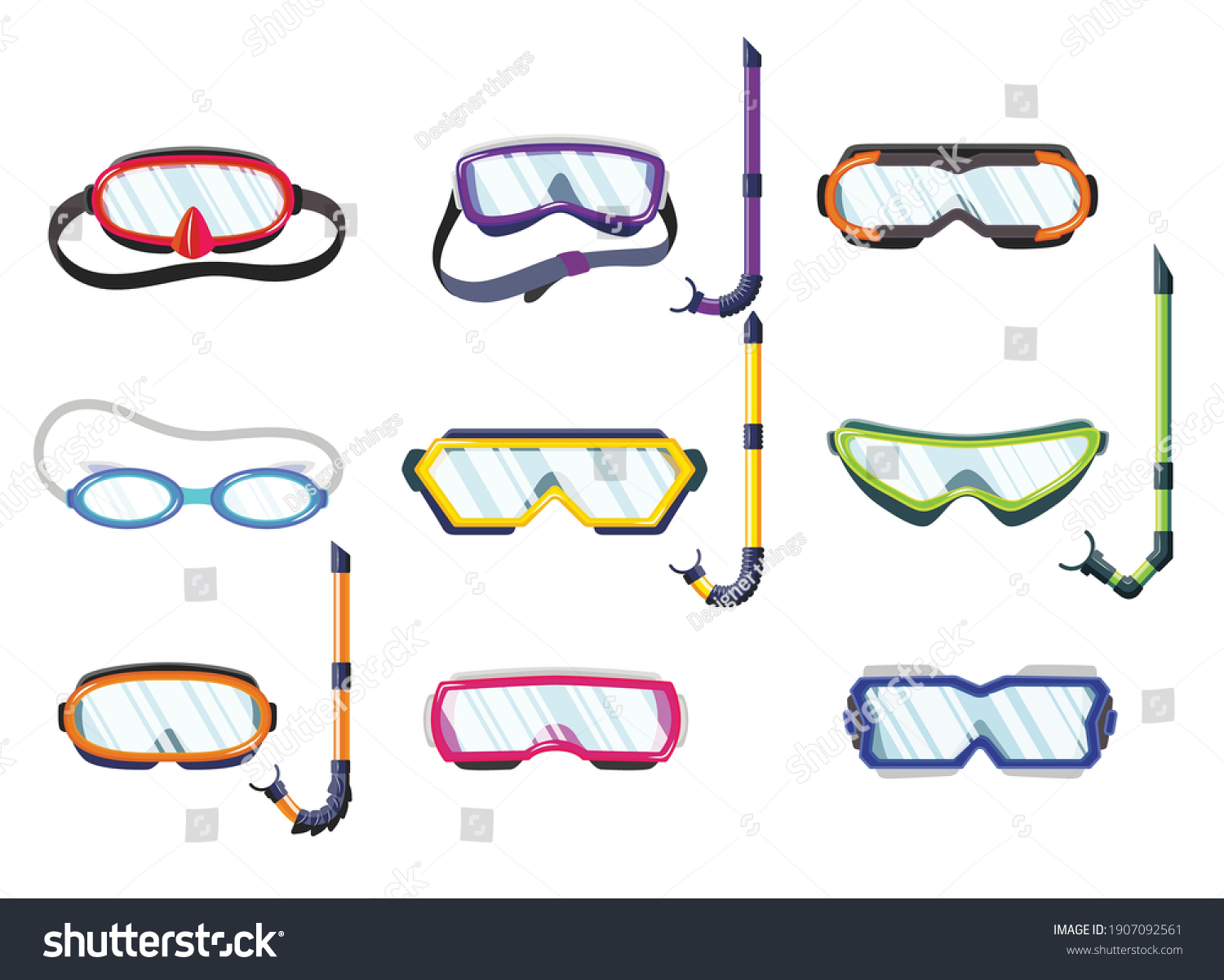 Snorkel Masks Diving Swimming Different Types Stock Vector (Royalty ...