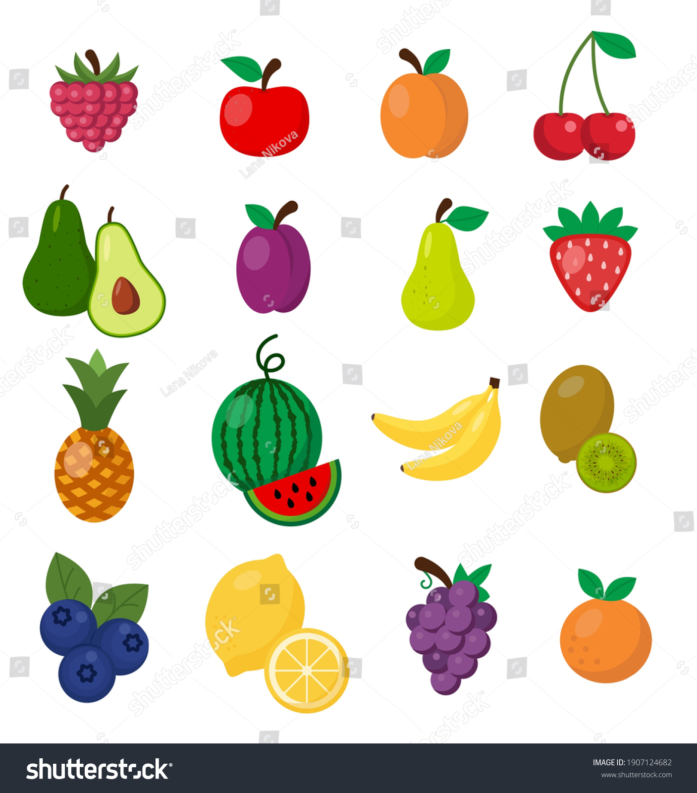 Fruit Icons Set White Background Flat Stock Vector (Royalty Free ...