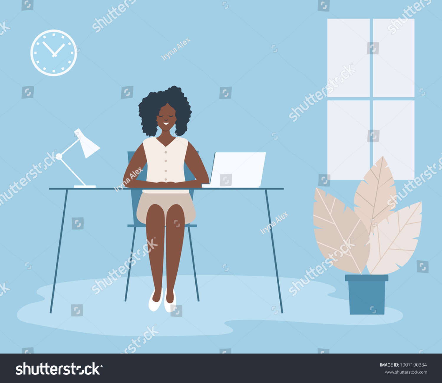 Office Worker Workplace Young Black Woman Stock Vector (Royalty Free ...