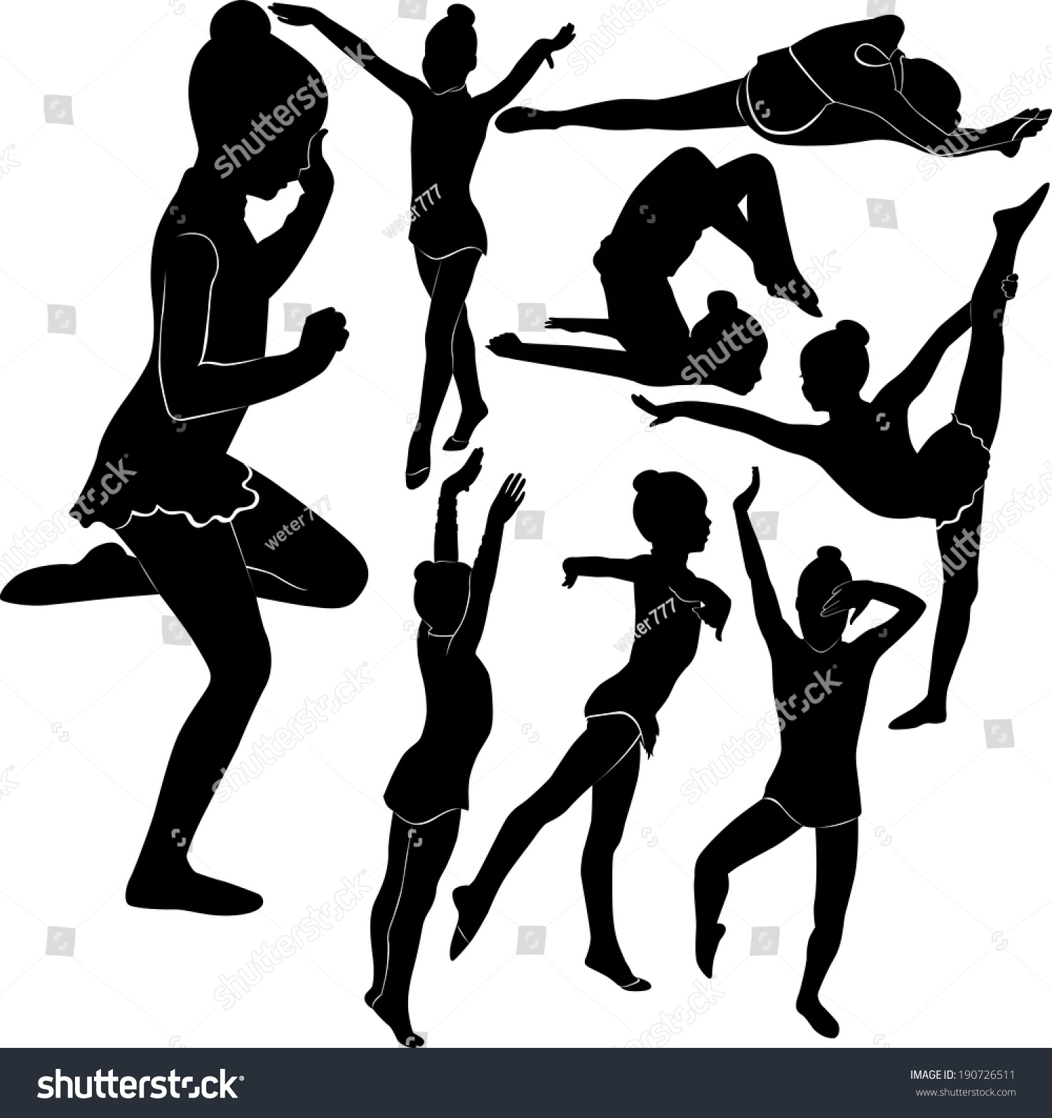 Set Silhouettes Girl Gymnast Athlete Isolated Stock Vector (Royalty ...