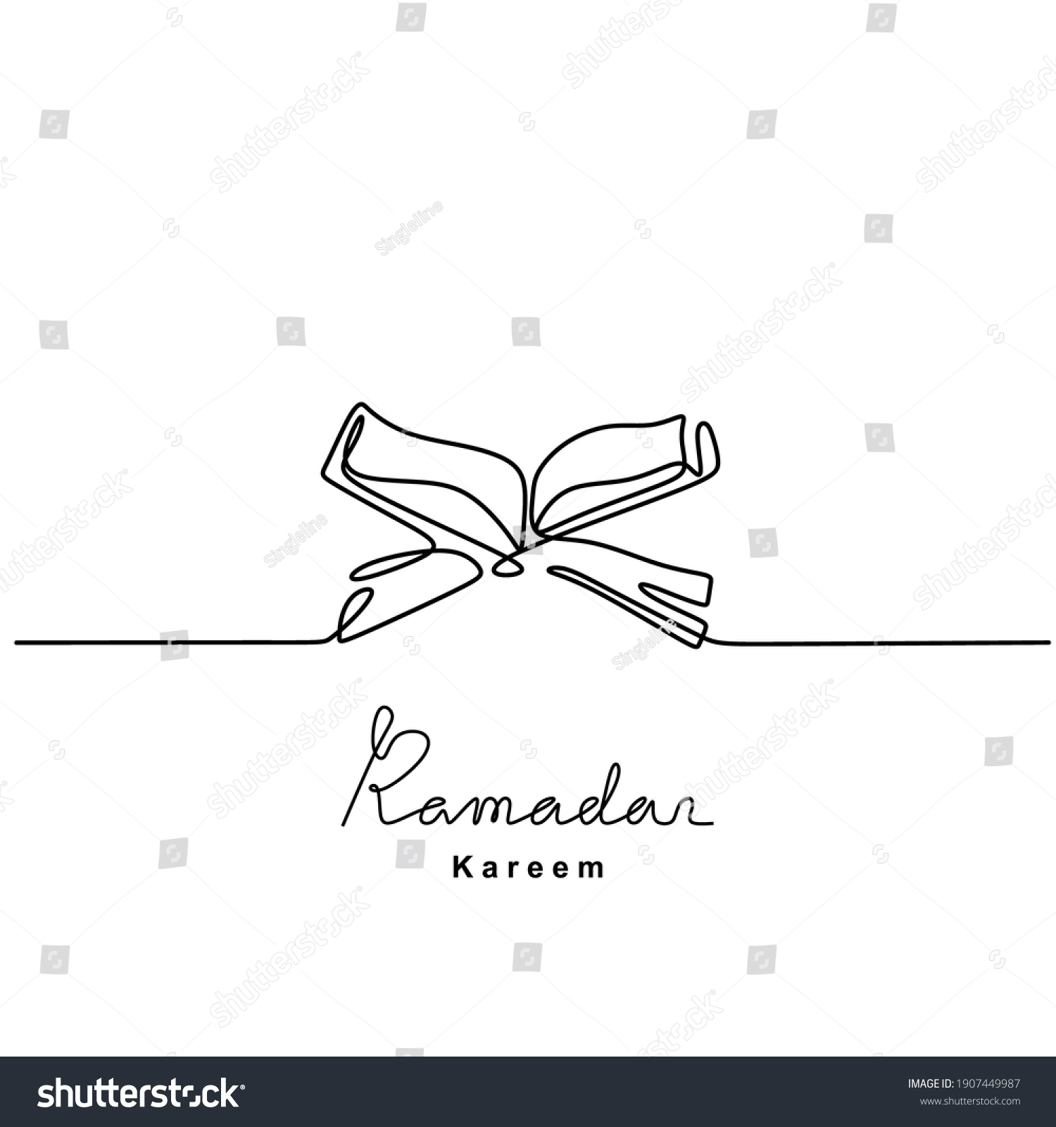 Continuous Line Drawing Open Book Quran Stock Vector (Royalty Free ...