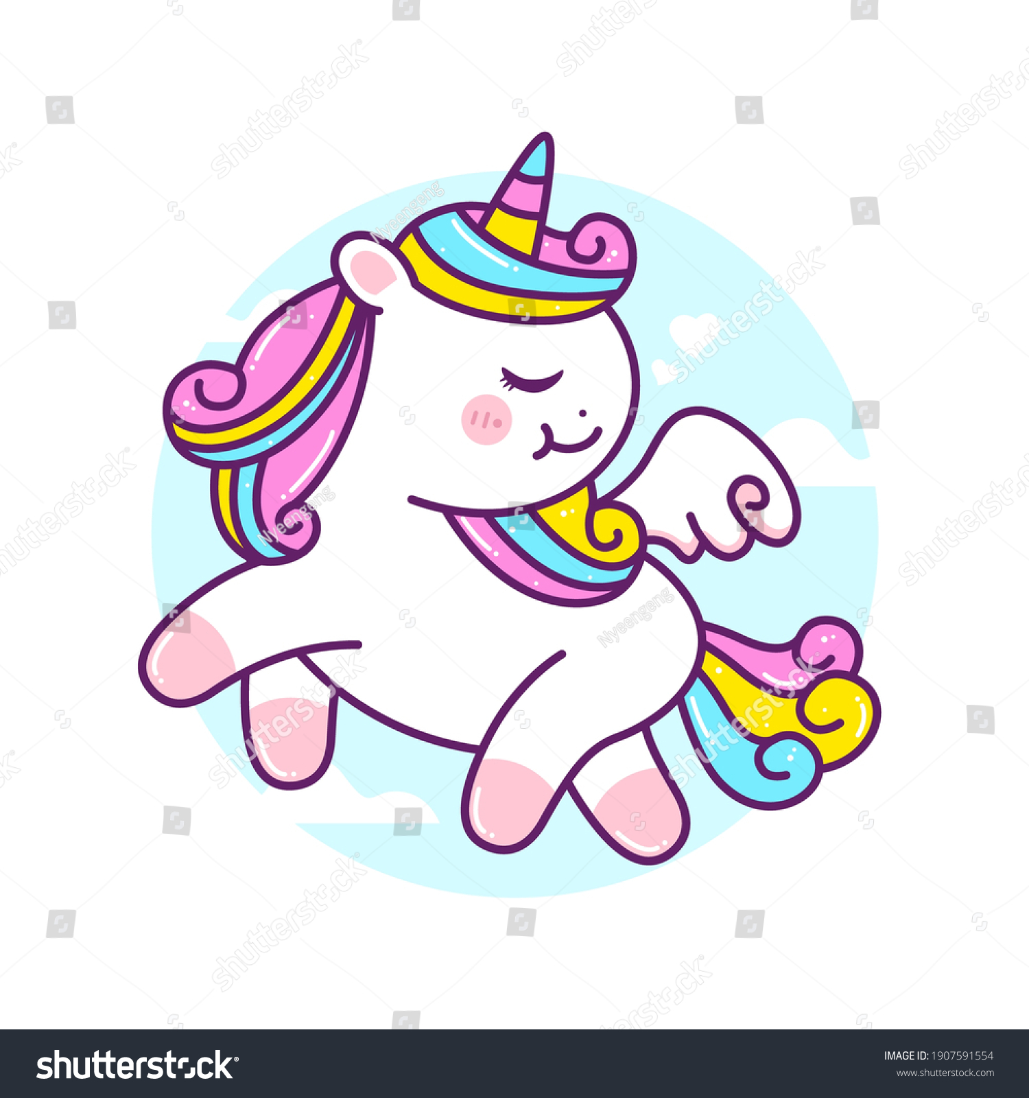 Cute Little Unicorn Flying Sky Stock Vector (Royalty Free) 1907591554 ...